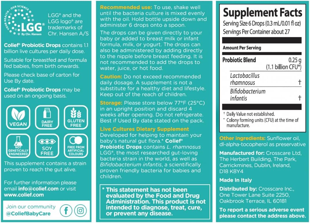 Colief Baby Probiotic Drops | 1.1 Billion Live Cultures | Lactobacillus Rhamnosus & Bifidobacterium Infantis | Birth-Safe | Scientifically Proven | 0.27 Fl Oz
