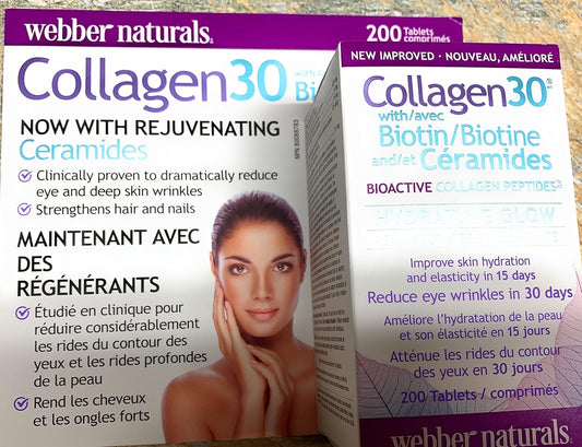 Collagen 30 with Biotin and Ceramides by Webber Naturals - 200 Tablets