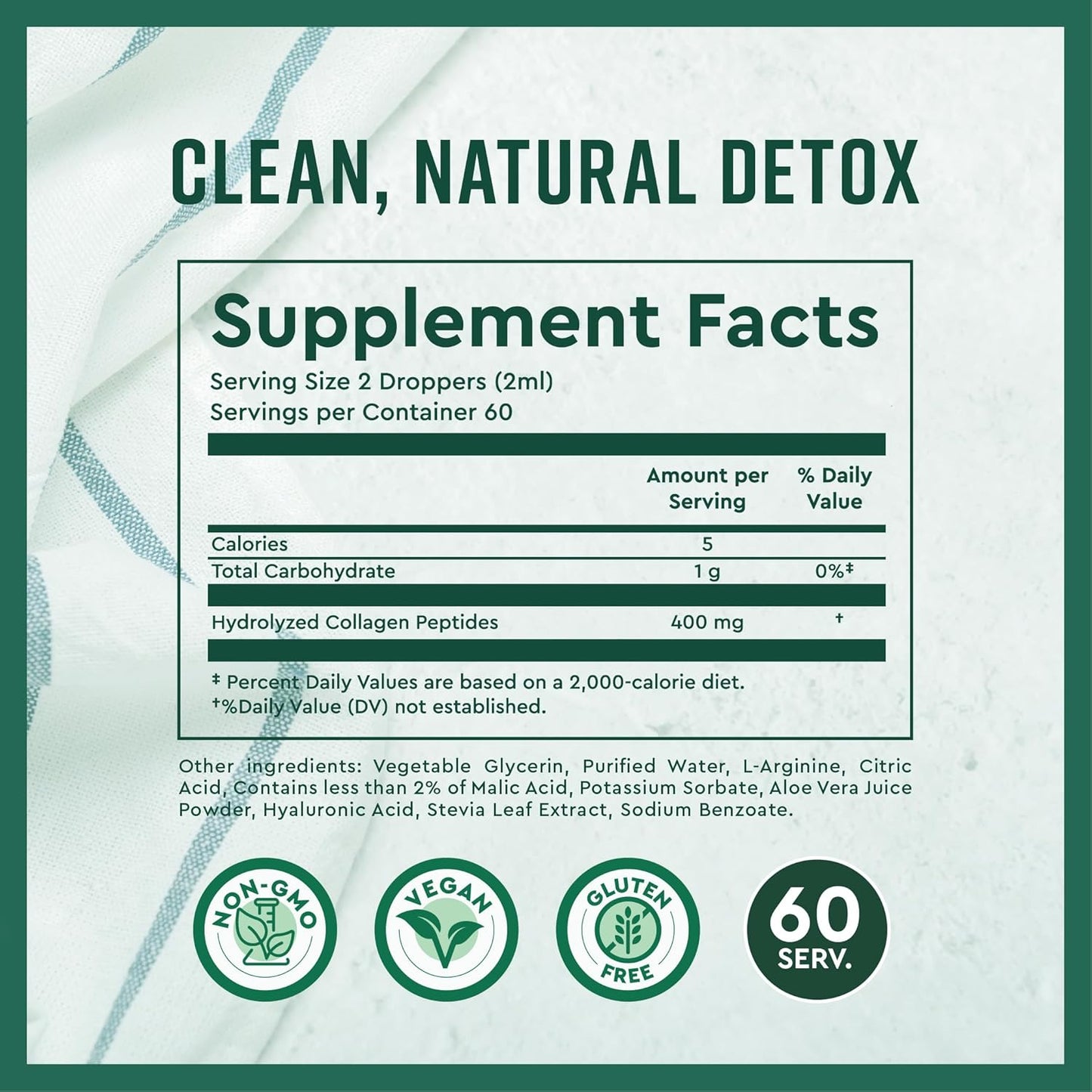 Collagen and Aloe Liquid Drops for Natural Detox and Digestion Support | Radiant Skin, Cleansing Formula | 60 Servings