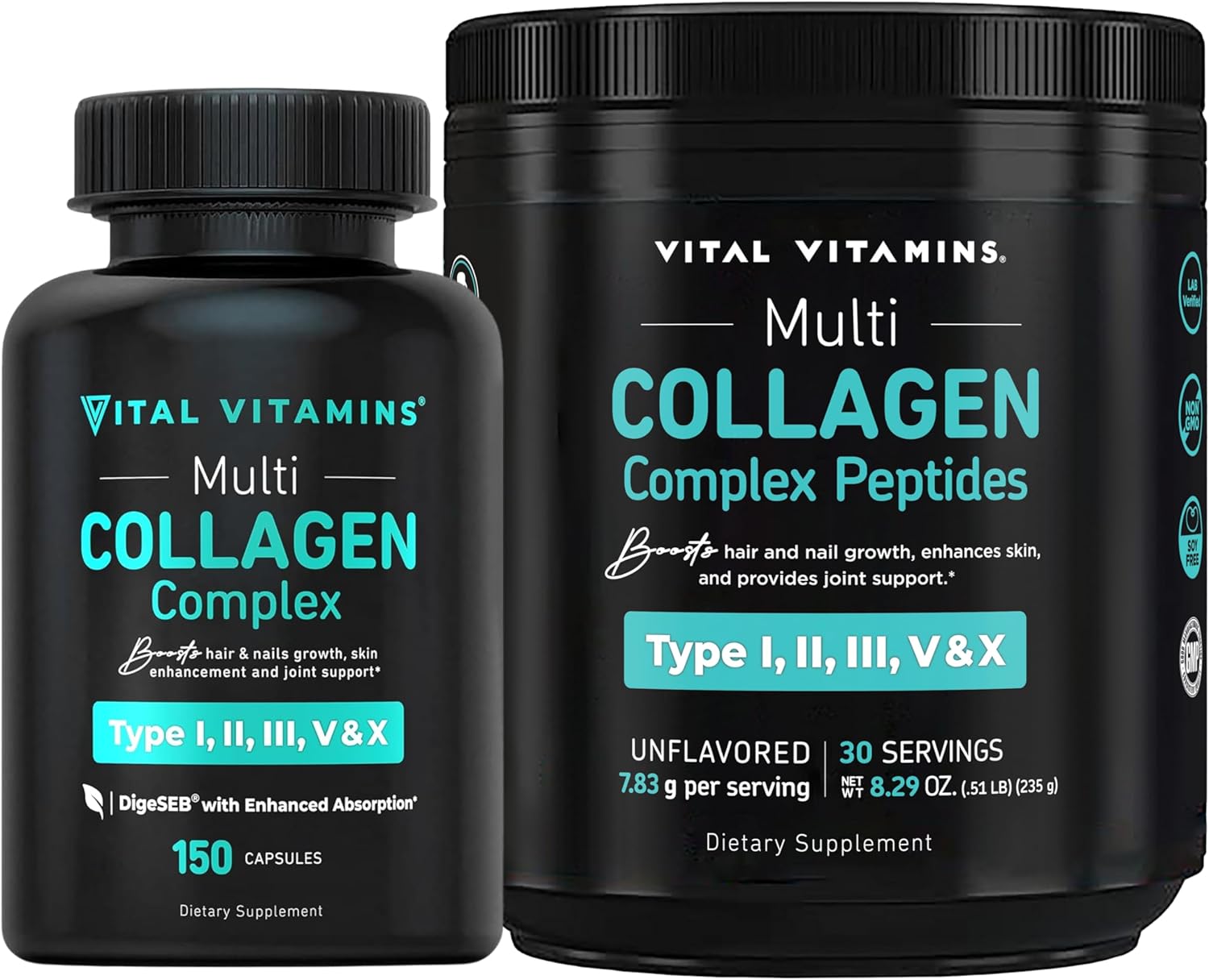 Collagen Boost Bundle: Multi Collagen Pills and Peptides Powder for Vital Vitamins