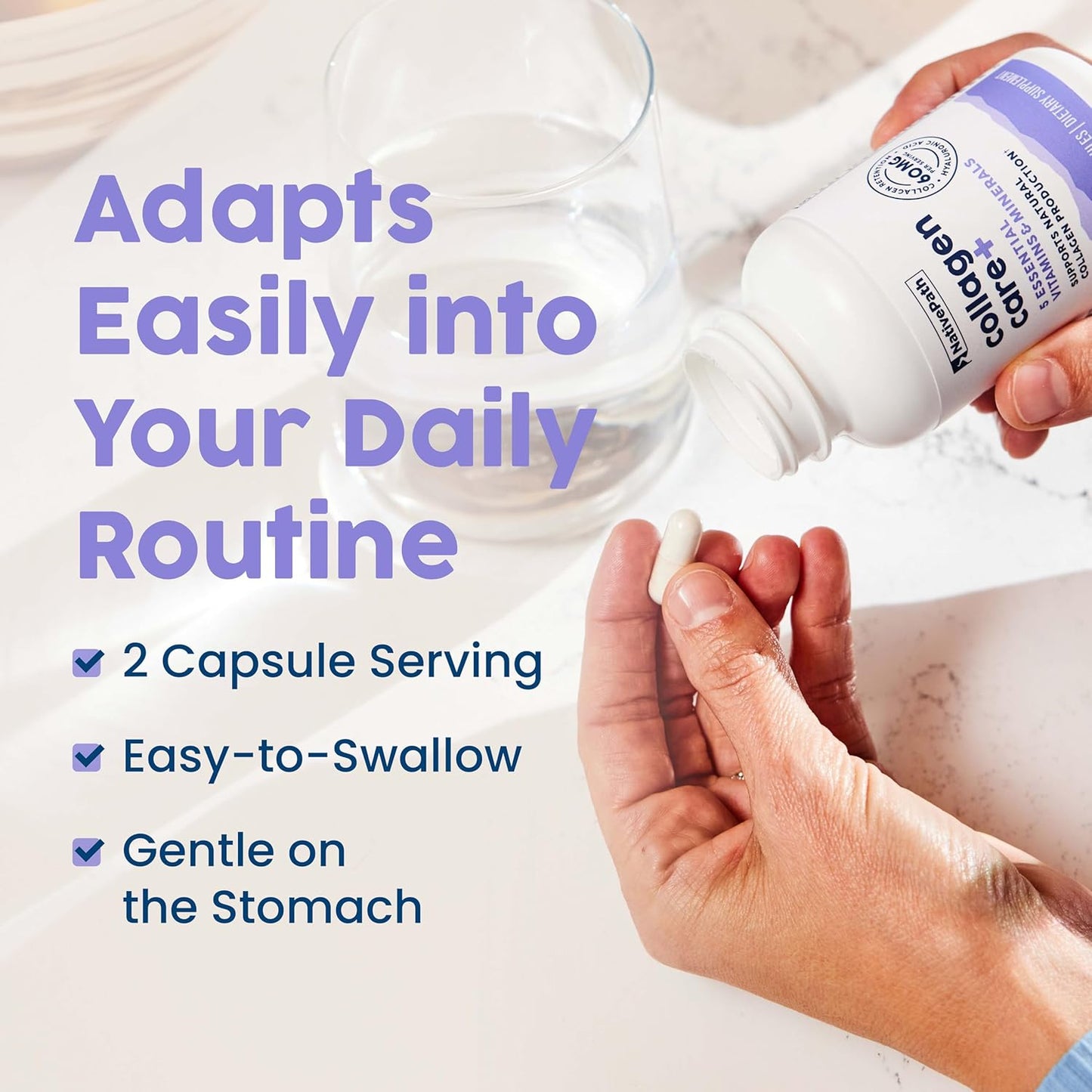 Collagen Care+ Supplement with 5 Vitamins, Hyaluronic Acid, and Boron - 60 Capsules for Men and Women