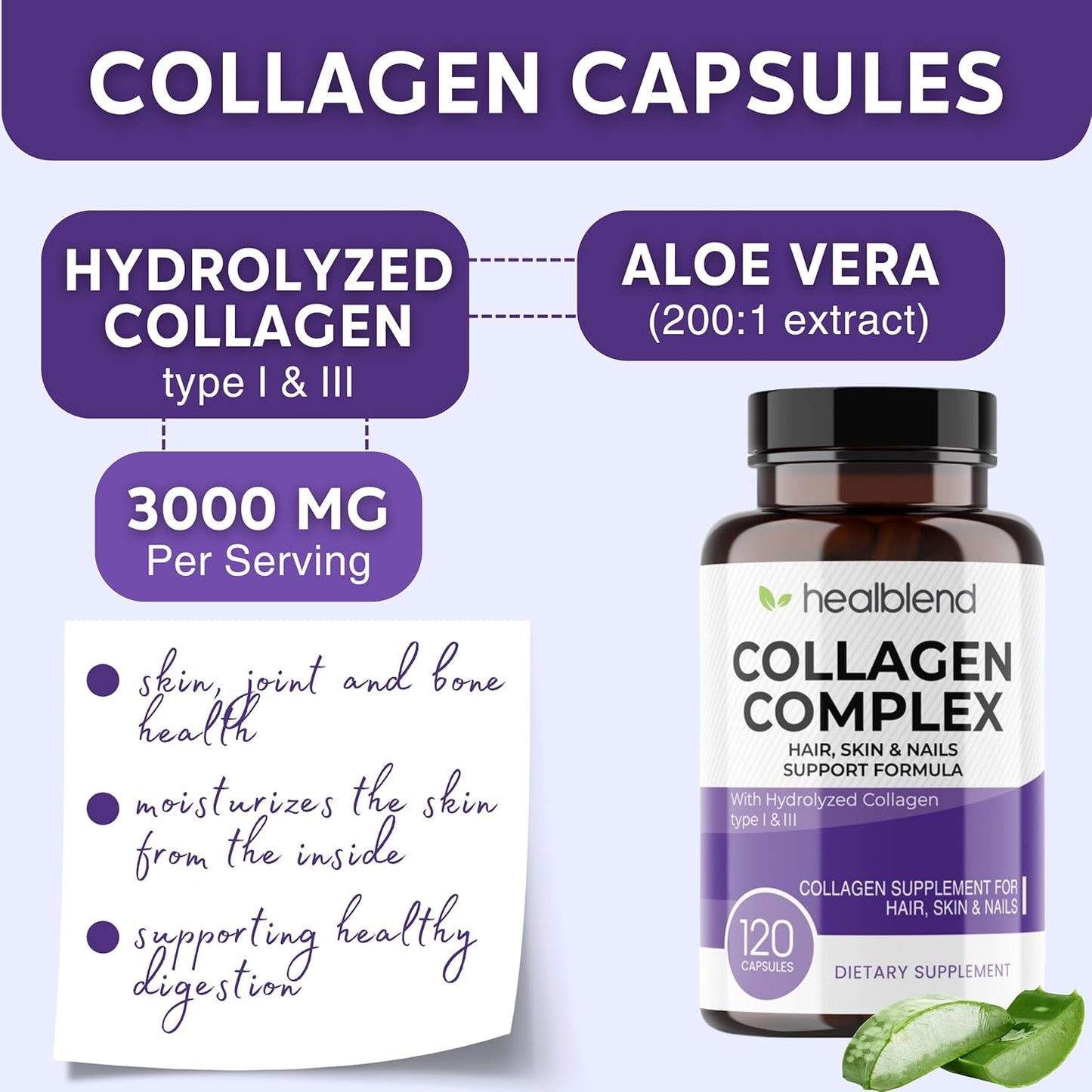 Collagen Complex Supplement for Healthy Skin, Hair, and Joints - Anti-Aging Formula for Women and Men - 120 Capsules