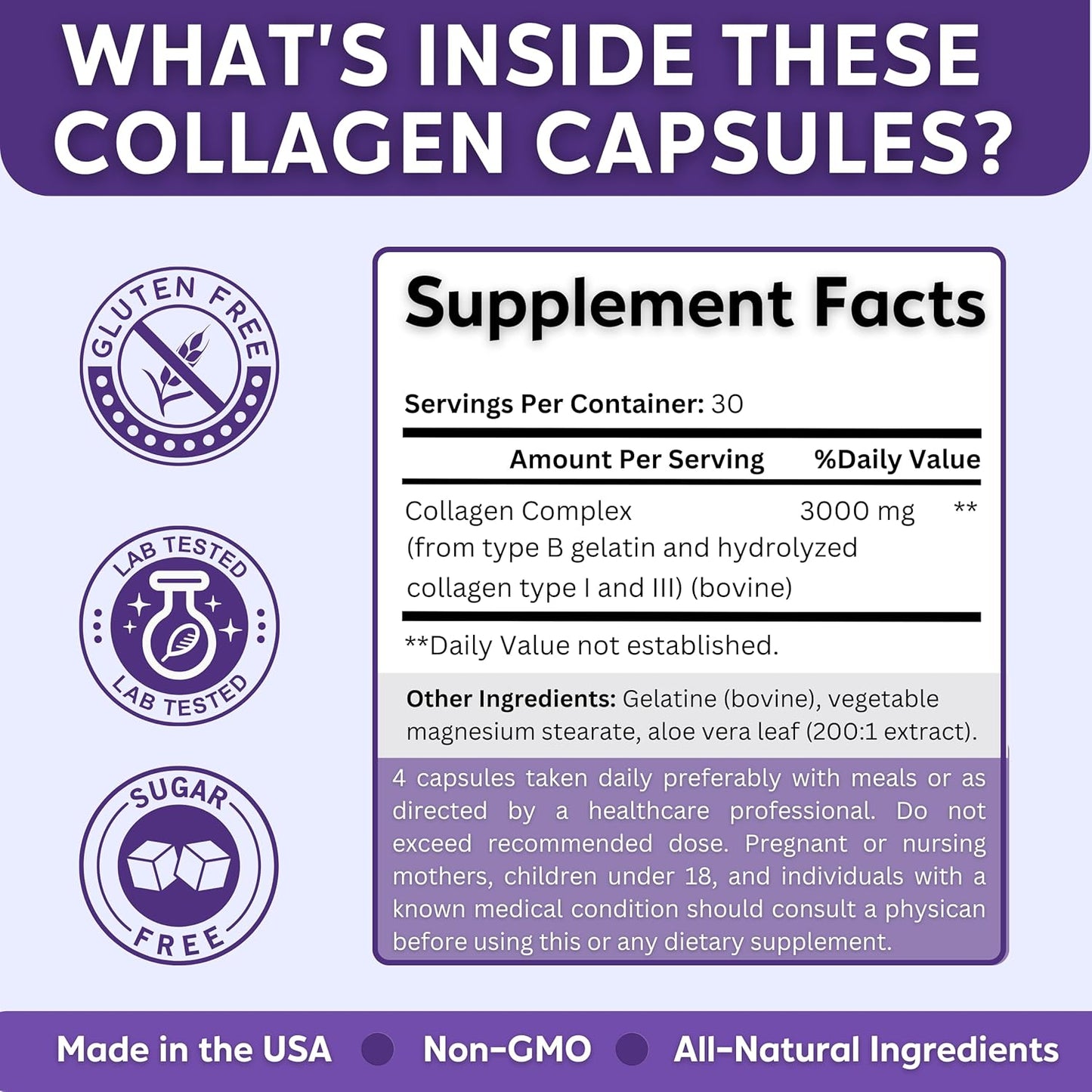 Collagen Complex Supplement for Healthy Skin, Hair, and Joints - Anti-Aging Formula for Women and Men - 120 Capsules