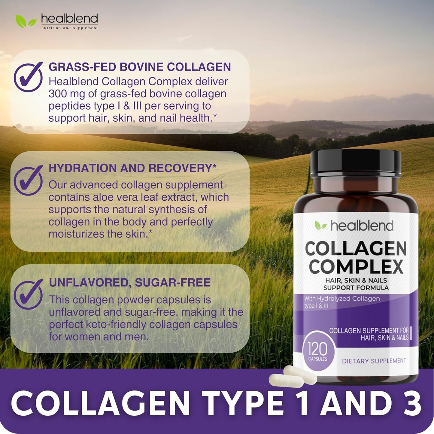 Collagen Complex Supplement for Healthy Skin, Hair, and Joints - Anti-Aging Formula for Women and Men - 120 Capsules
