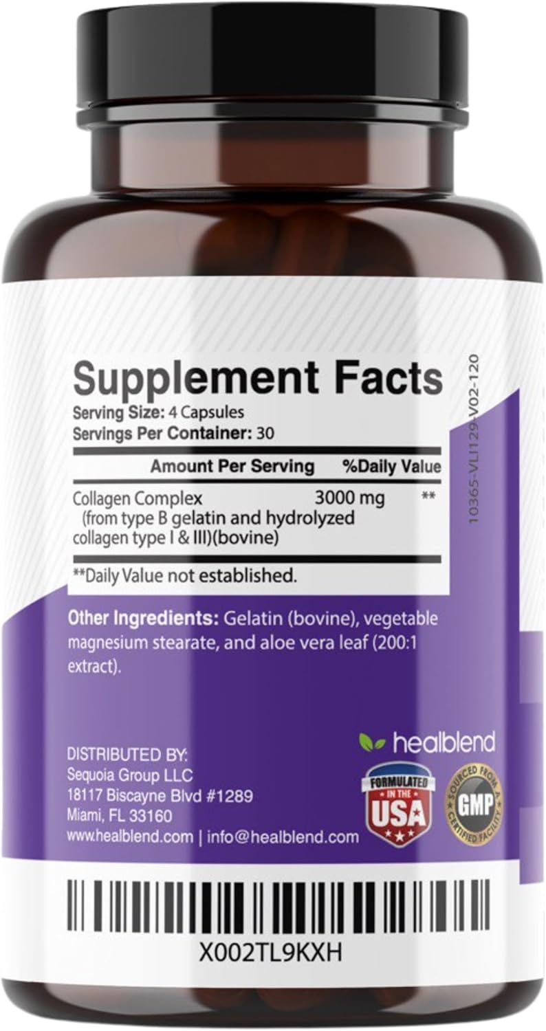 Collagen Complex Supplement for Healthy Skin, Hair, and Joints - Anti-Aging Formula for Women and Men - 120 Capsules