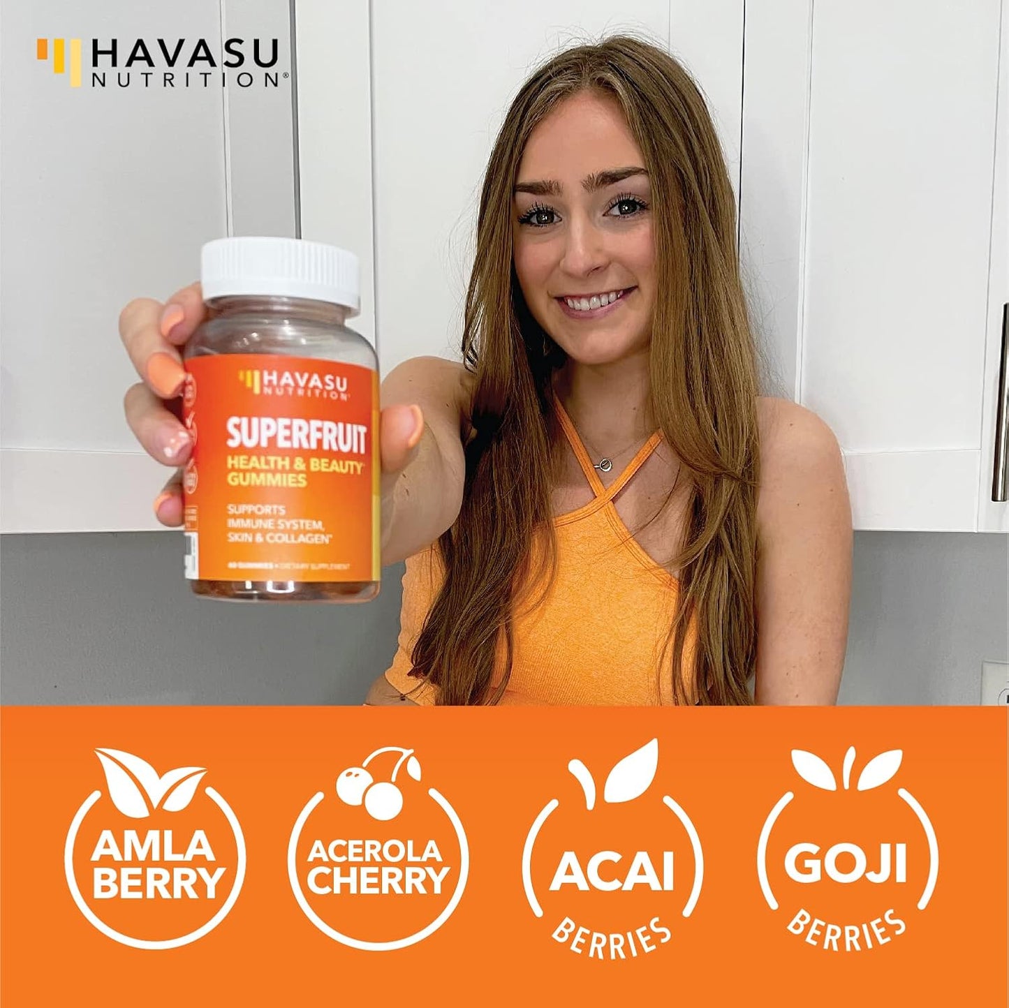 Collagen-Enhancing Vegan Superfruit Gummy Vitamins for Hair, Skin, and Nails Growth - Natural Alternative to Collagen Pills by HAVASU NUTRITION
