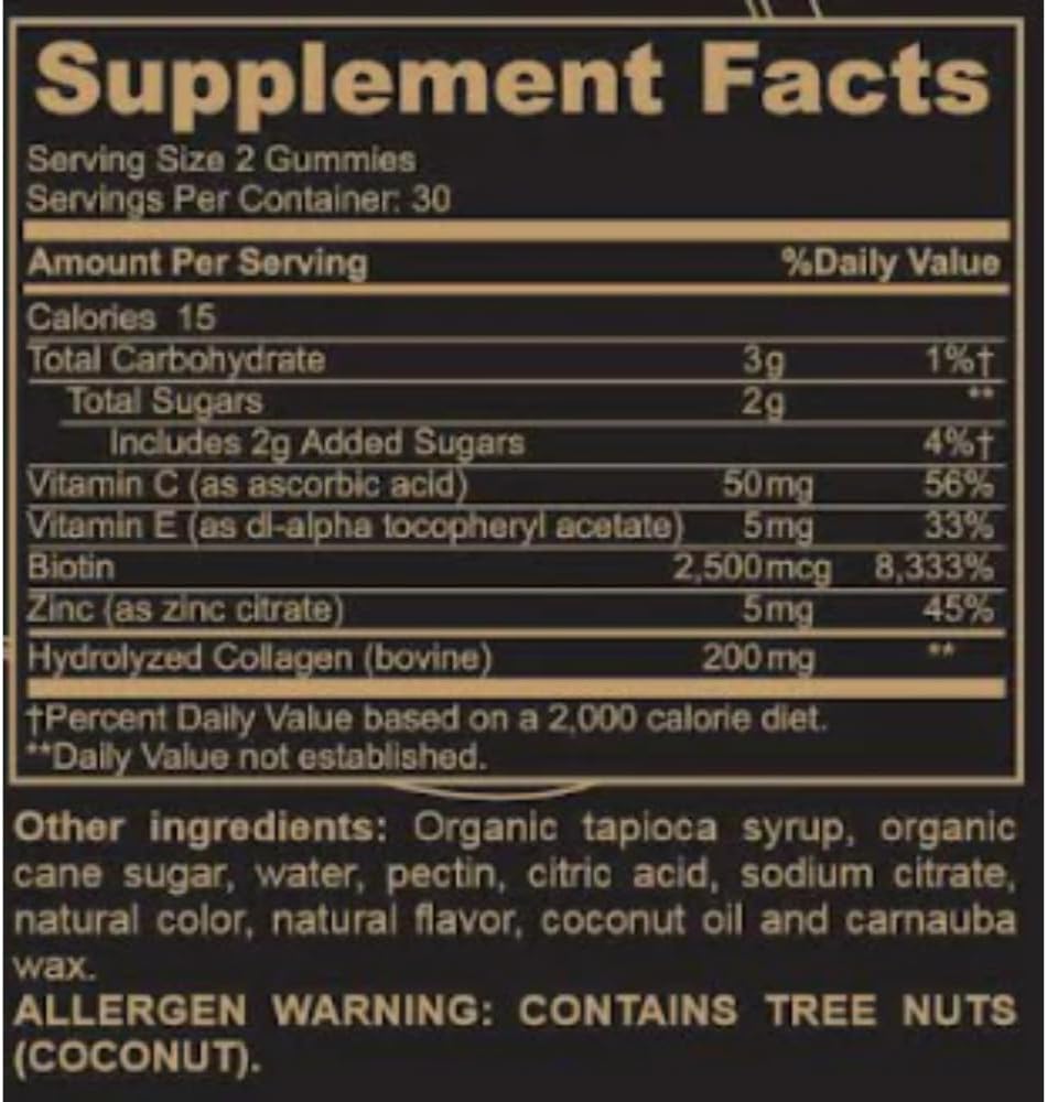 Collagen Gummies for Hair, Skin, and Nail Support with Vitamin C, E, Biotin - Black Girl Vitamins - 60ct Lemon Flavor