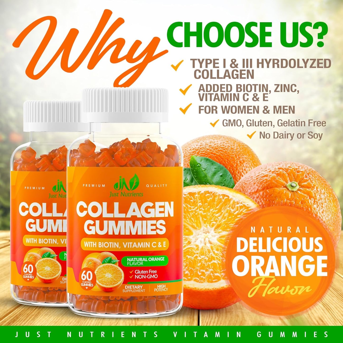 Collagen Peptides Gummies with Biotin, Vitamin C & E - Premium Hydrolyzed Type I & III - Hair, Skin & Nails Support - Gluten-Free, Non-GMO - 60 Gummies for Women & Men