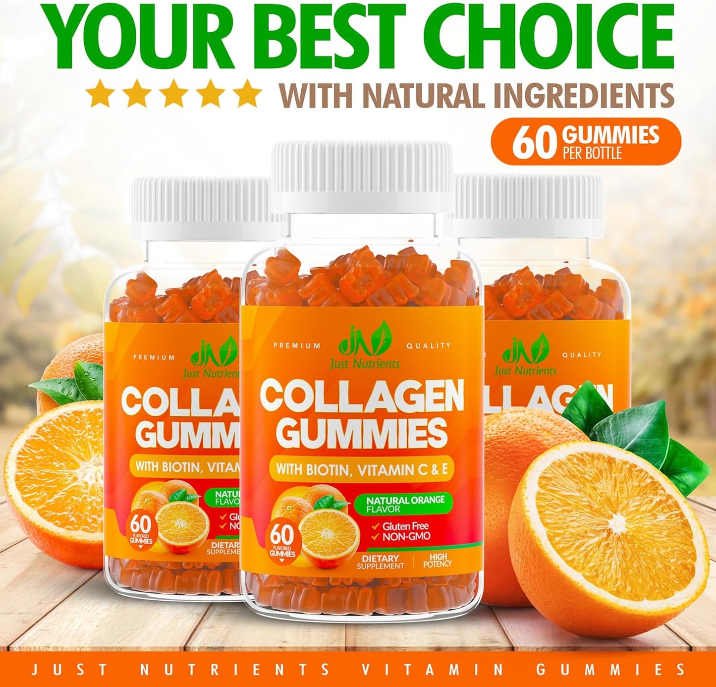 Collagen Peptides Gummies with Biotin, Vitamin C & E - Premium Hydrolyzed Type I & III - Hair, Skin & Nails Support - Gluten-Free, Non-GMO - 60 Gummies for Women & Men