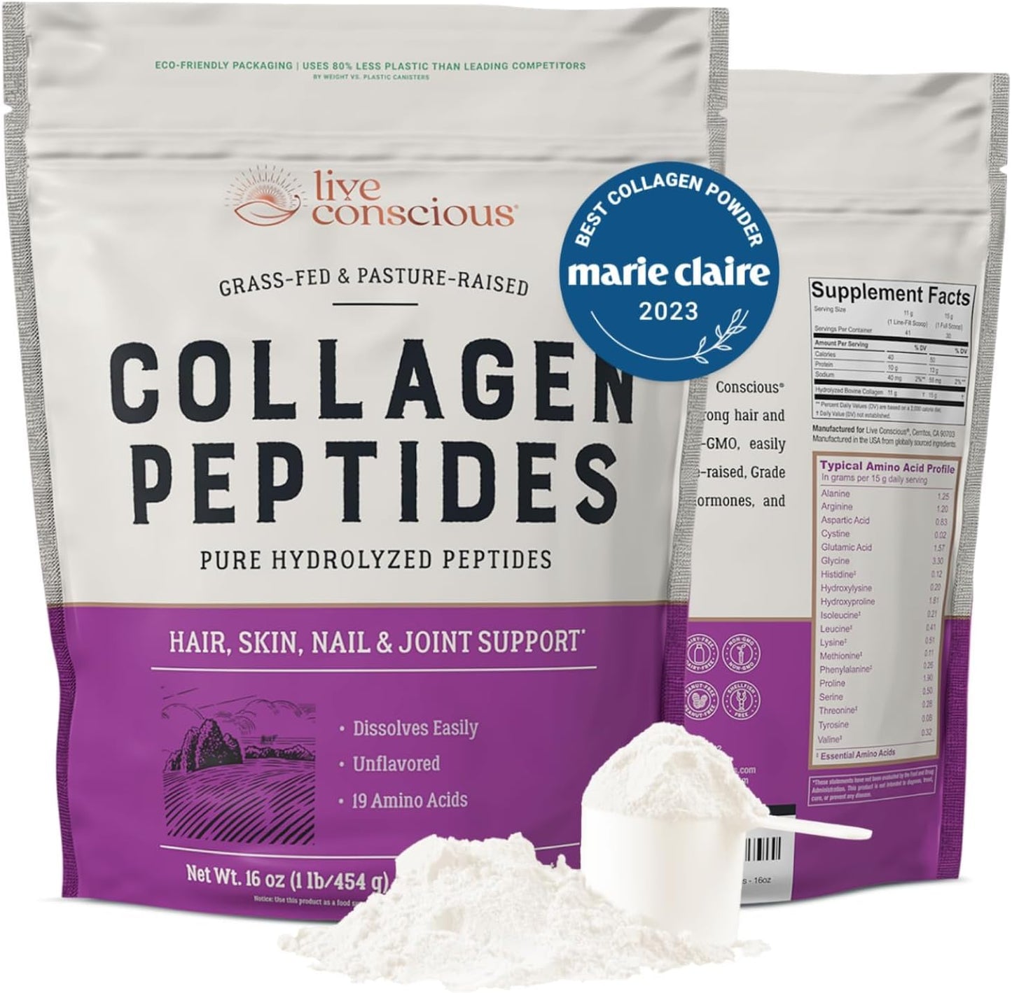 Collagen Peptides Powder for Hair, Skin, Nails, and Joints - Type I & III Collagen - Hydrolyzed Protein - 16oz (2-Pack)