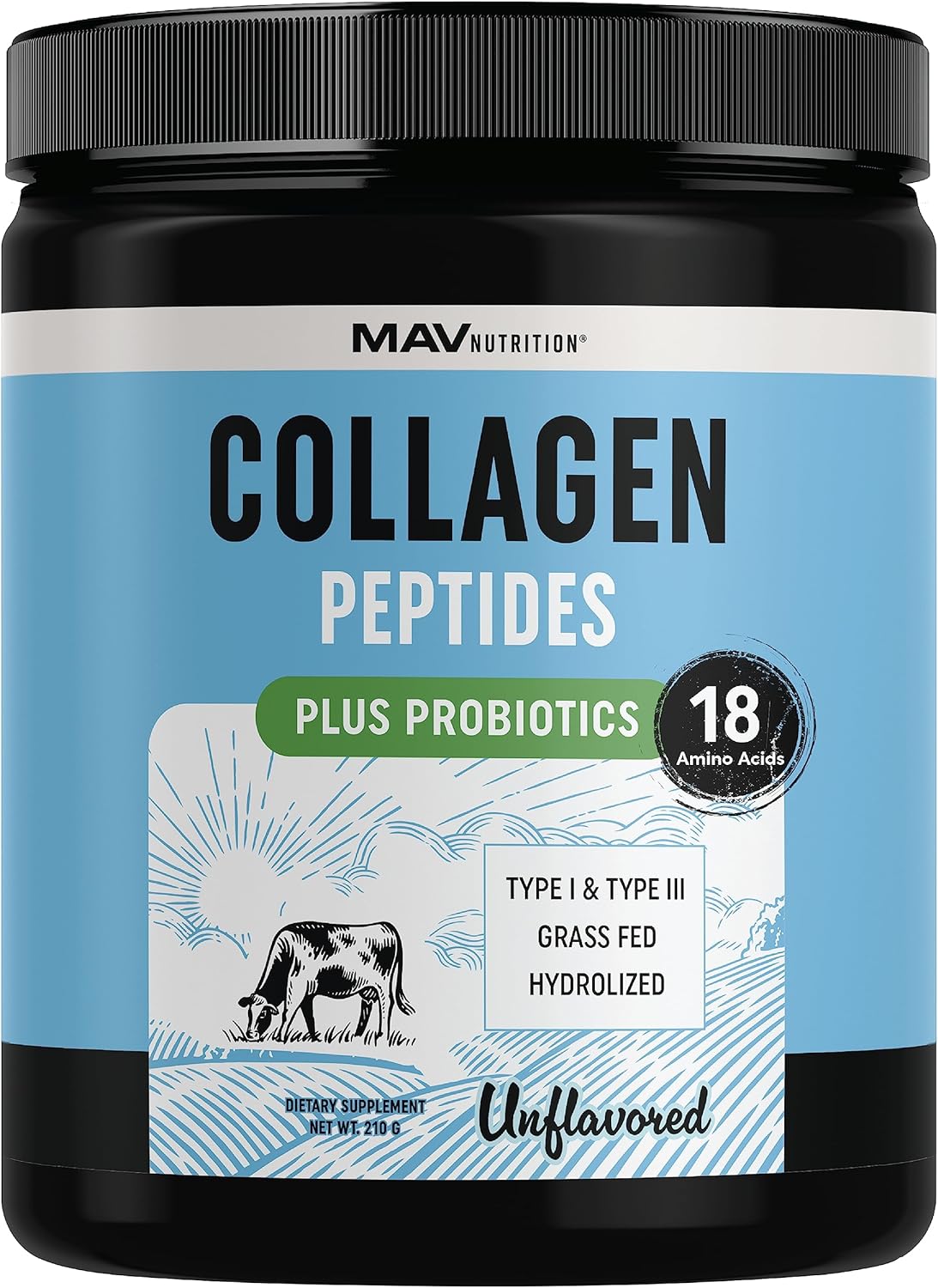 Collagen Peptides Powder with Probiotics for Hair, Skin, Nails & Gut Health | Grass Fed Hydrolyzed Bovine Collagen | 7000mg Per Serving | 210g Container