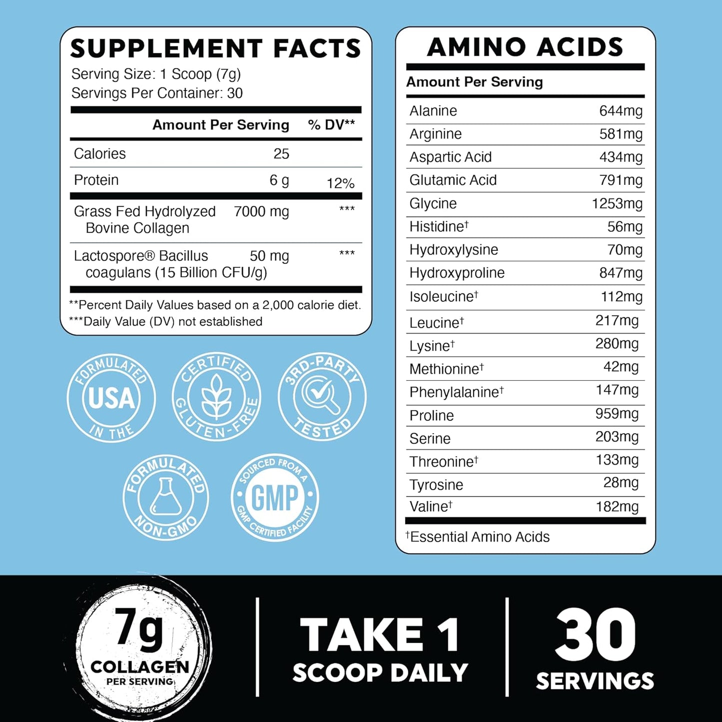 Collagen Peptides Powder with Probiotics for Hair, Skin, Nails & Gut Health | Grass Fed Hydrolyzed Bovine Collagen | 7000mg Per Serving | 210g Container