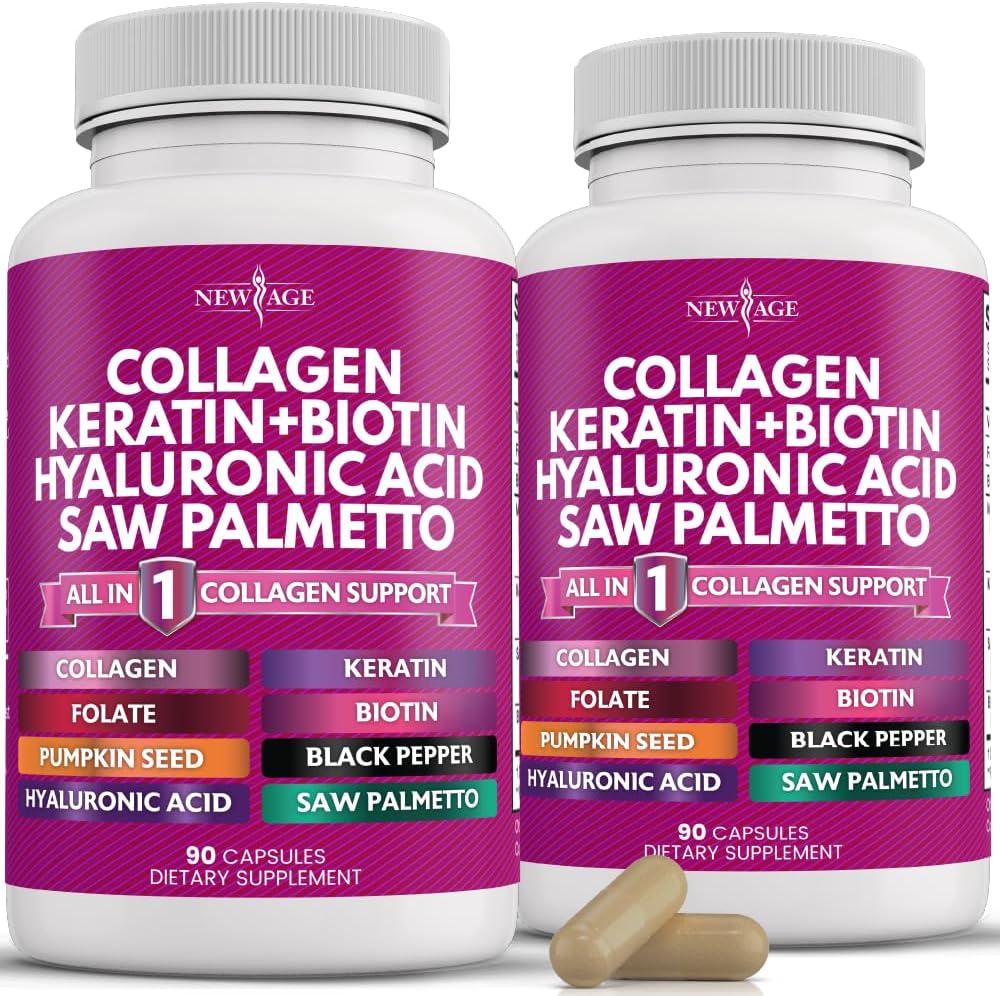 Collagen Pills with Biotin, Keratin, Saw Palmetto, and Hyaluronic Acid - 90 Count (Pack of 2) - Enhanced with Vitamin E, Folic Acid, Pumpkin Seed, and MSM