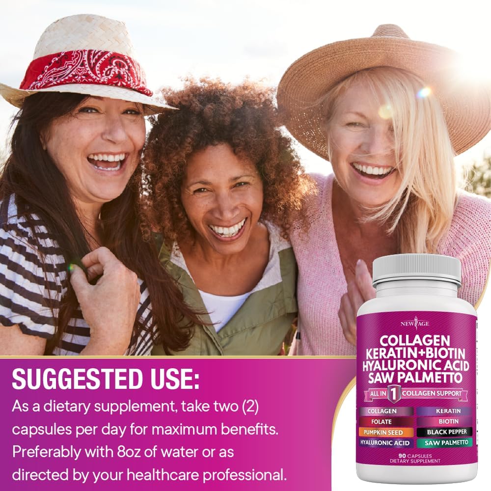 Collagen Pills with Biotin, Keratin, Saw Palmetto, and Hyaluronic Acid - 90 Count (Pack of 2) - Enhanced with Vitamin E, Folic Acid, Pumpkin Seed, and MSM