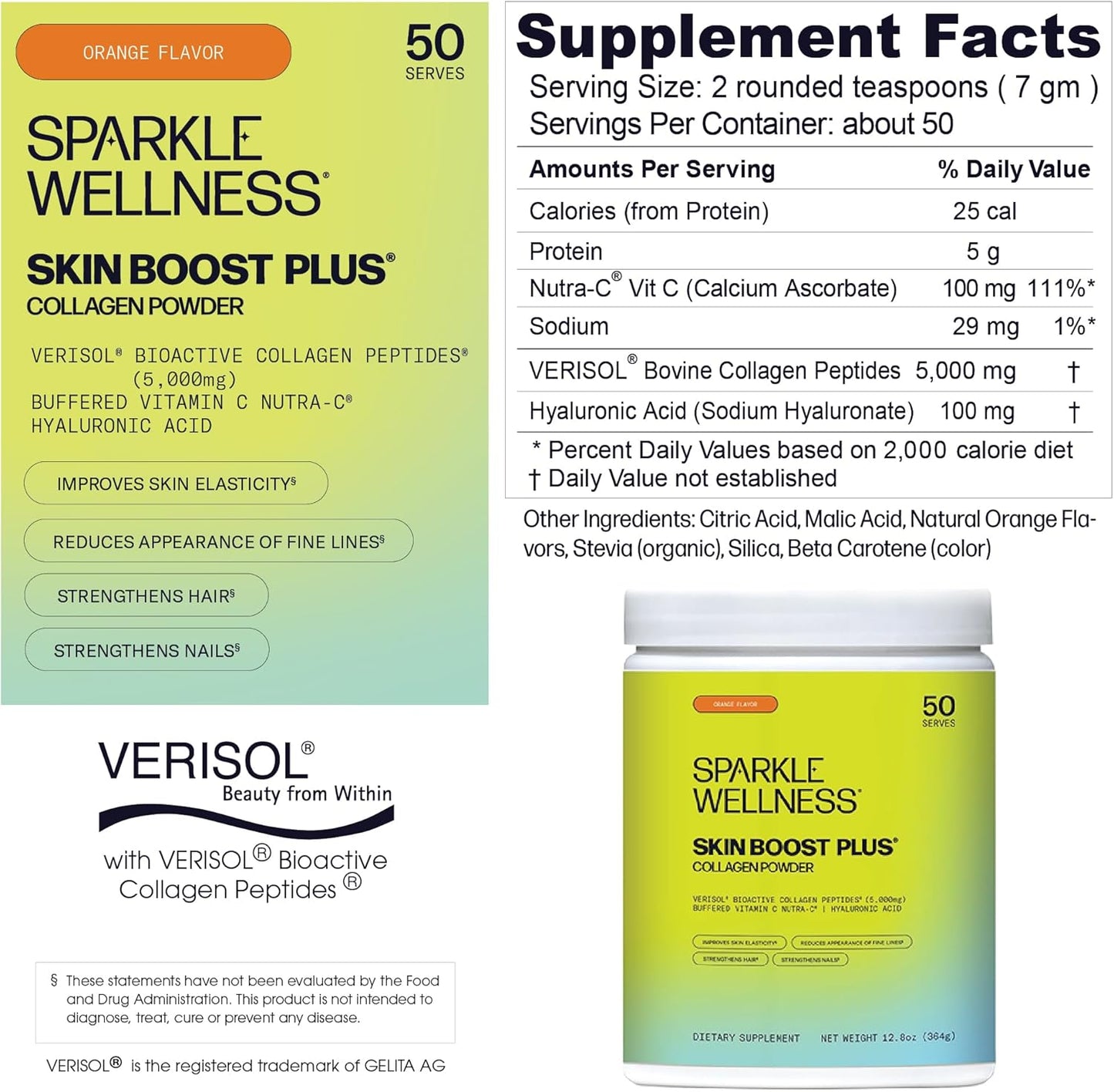 Collagen Powder Supplement with VERISOL & Vitamin C for Skin Elasticity (Orange) - BoostGo Australia