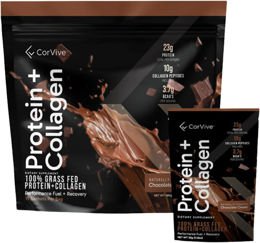 Collagen Protein Powder with 23g Protein, Grass-Fed Whey, and BCAAs for Muscle & Joint Health - Chocolate Flavor