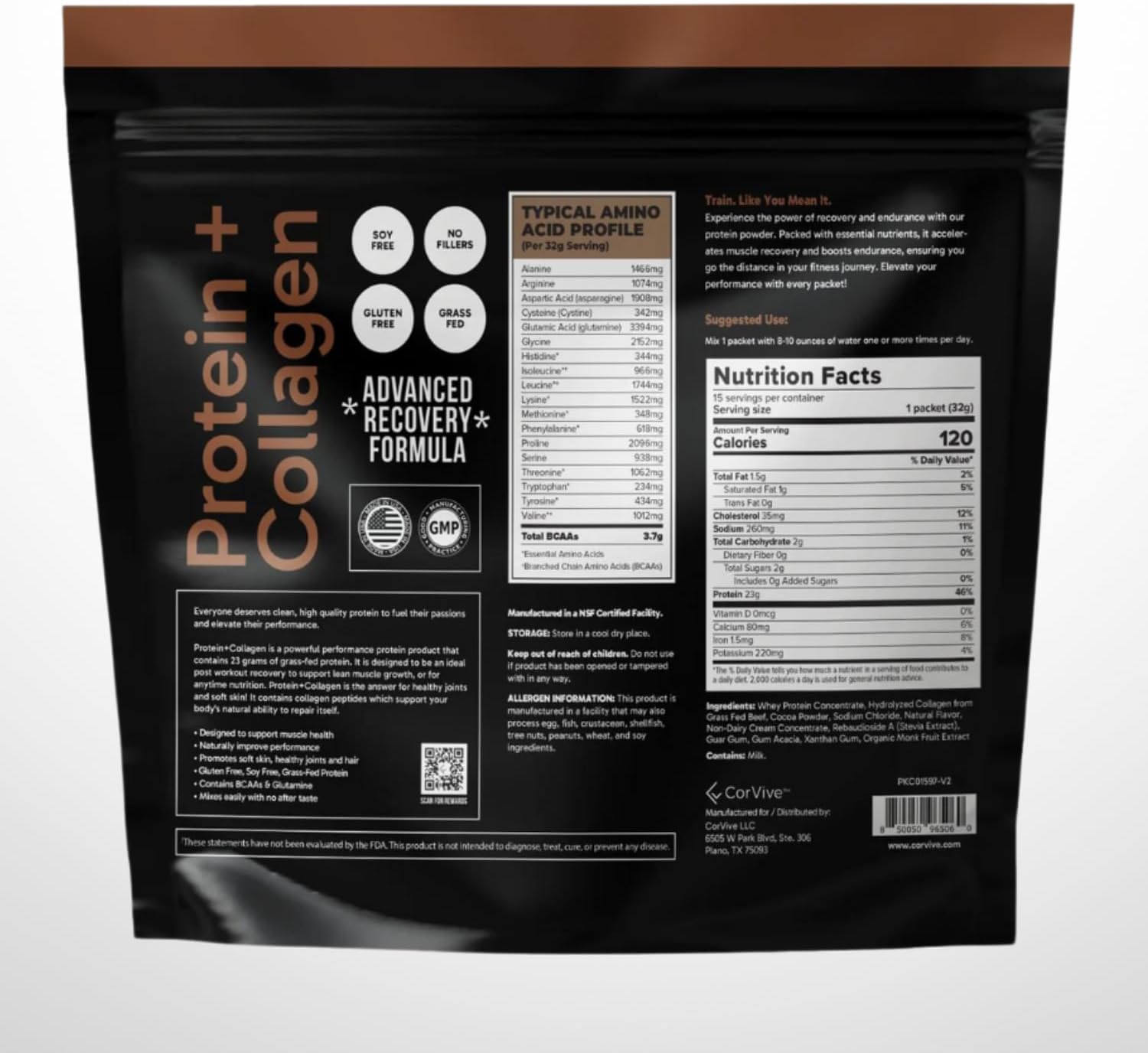 Collagen Protein Powder with 23g Protein, Grass-Fed Whey, and BCAAs for Muscle & Joint Health - Chocolate Flavor