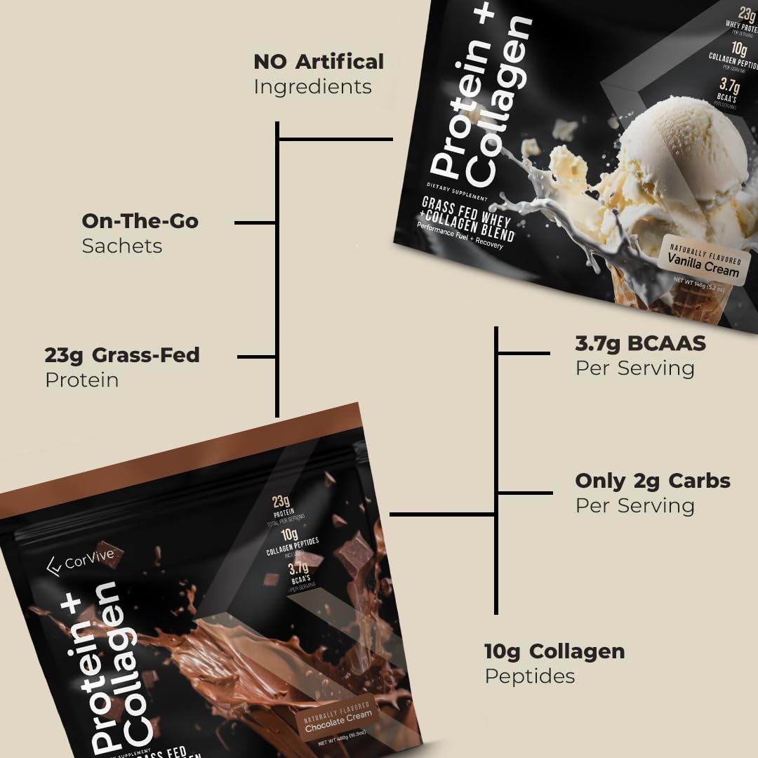 Collagen Protein Powder with 23g Protein, Grass-Fed Whey, and BCAAs for Muscle & Joint Health - Chocolate Flavor