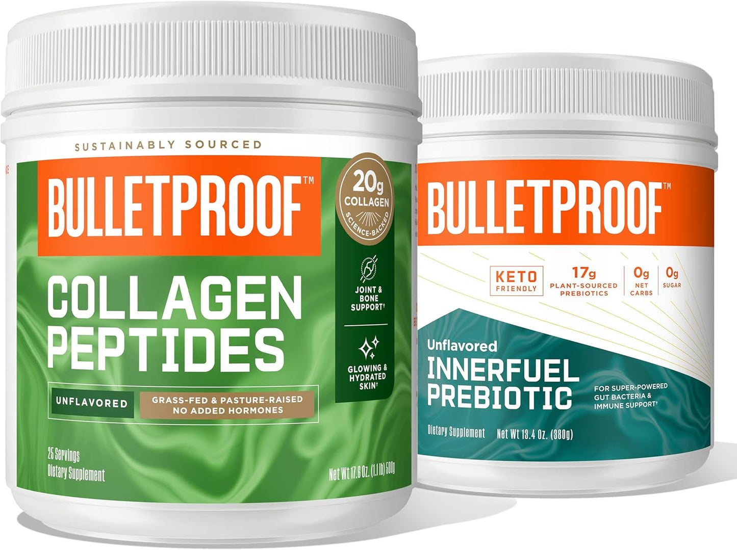 Collagen Protein & Prebiotic Fiber Kit for Skin, Bones, Gut, Digestive Health - 18g Protein, 17.6 Oz & Gas Relief, Immune Support