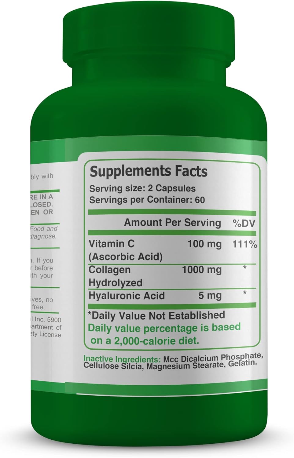 Collagen Supplement with Hyaluronic Acid & Vitamin C for Skin, Hair, Nails - 60 Capsules