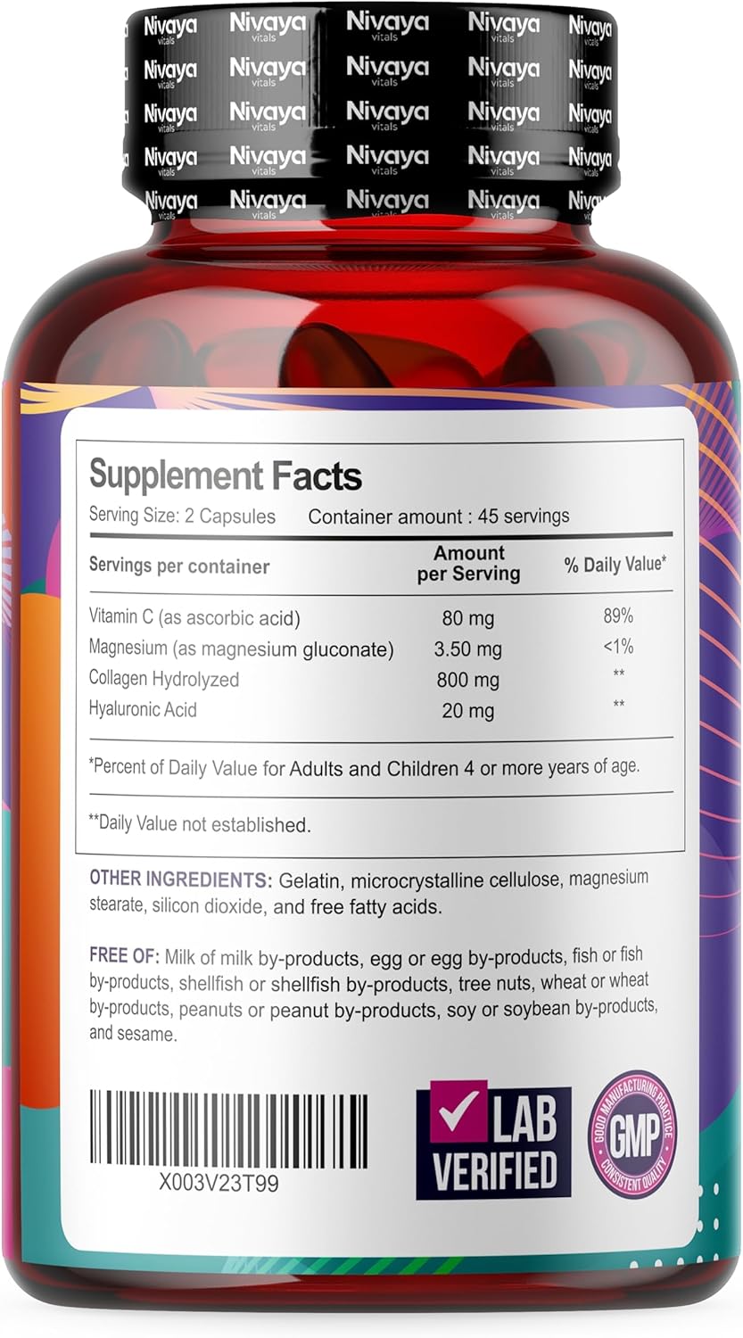 Collagen Supplements for Hair, Skin, Nails, Joint Support - Magnesium, Vitamin C, Hyaluronic Acid - 90 Capsules for Women & Men - Keto Friendly
