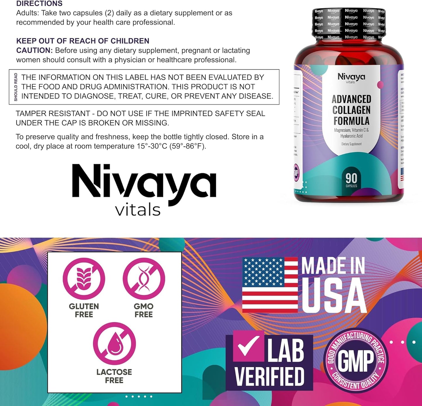 Collagen Supplements for Hair, Skin, Nails, Joint Support - Magnesium, Vitamin C, Hyaluronic Acid - 90 Capsules for Women & Men - Keto Friendly