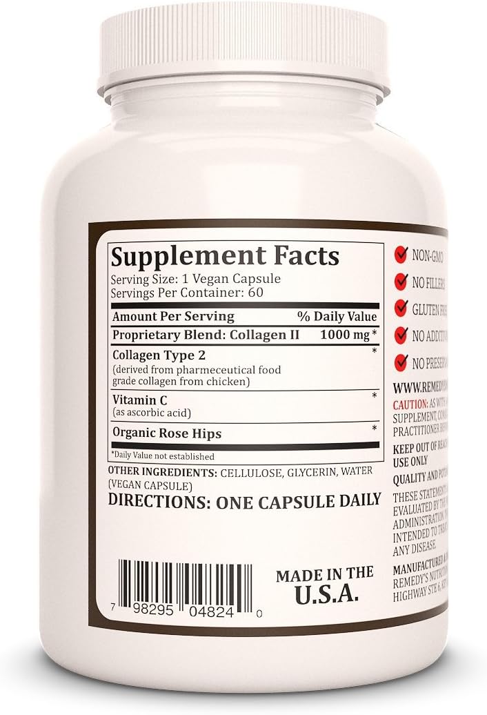 Collagen Type 2 Supplement | 1,000mg, 60 Vegan Capsules | Non-GMO, No Fillers | Two Month Supply