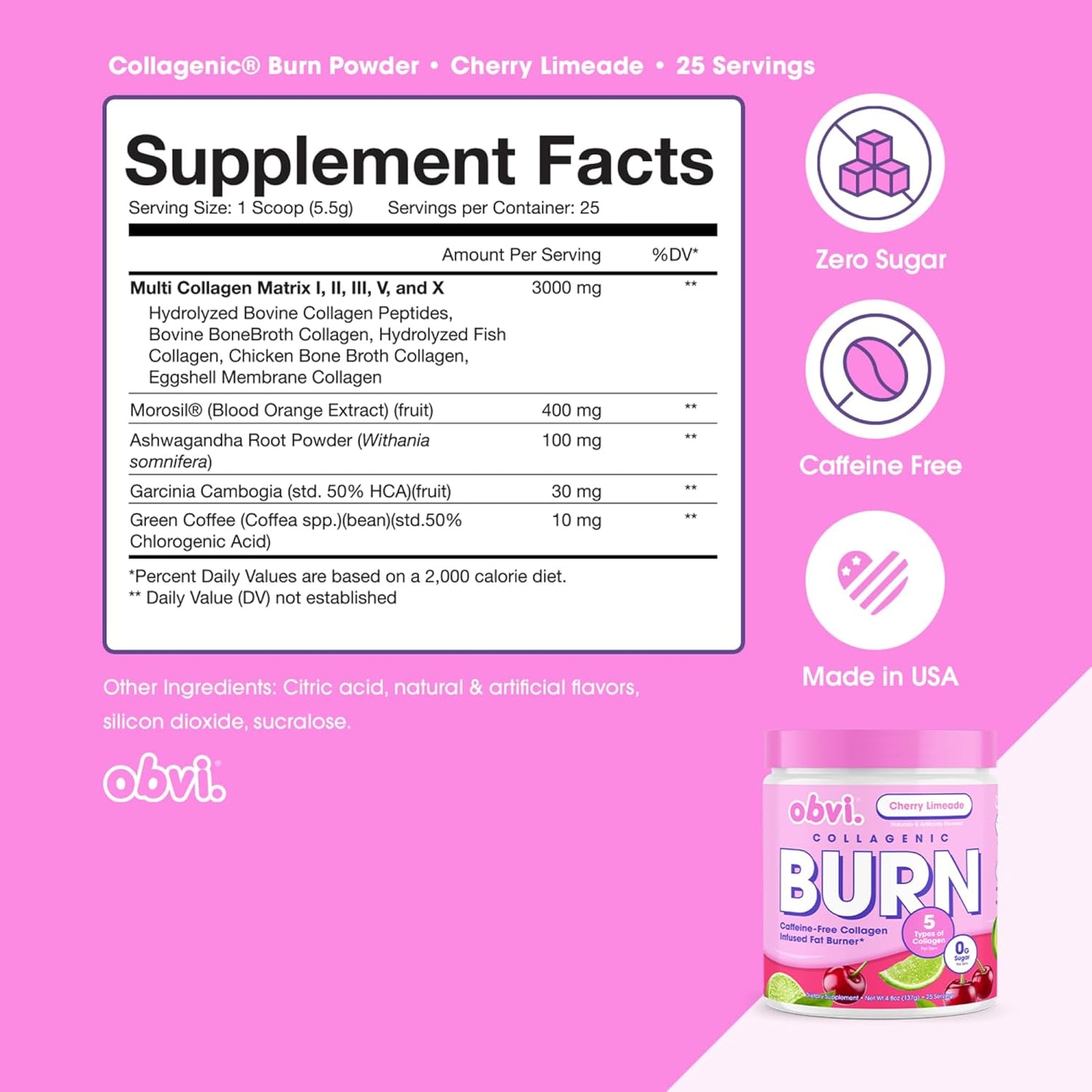 Collagenic Burn Powder with GBB, Ashwagandha & Green Coffee for Metabolism and Wellness - Cherry Limeade Flavor - BoostGo Australia