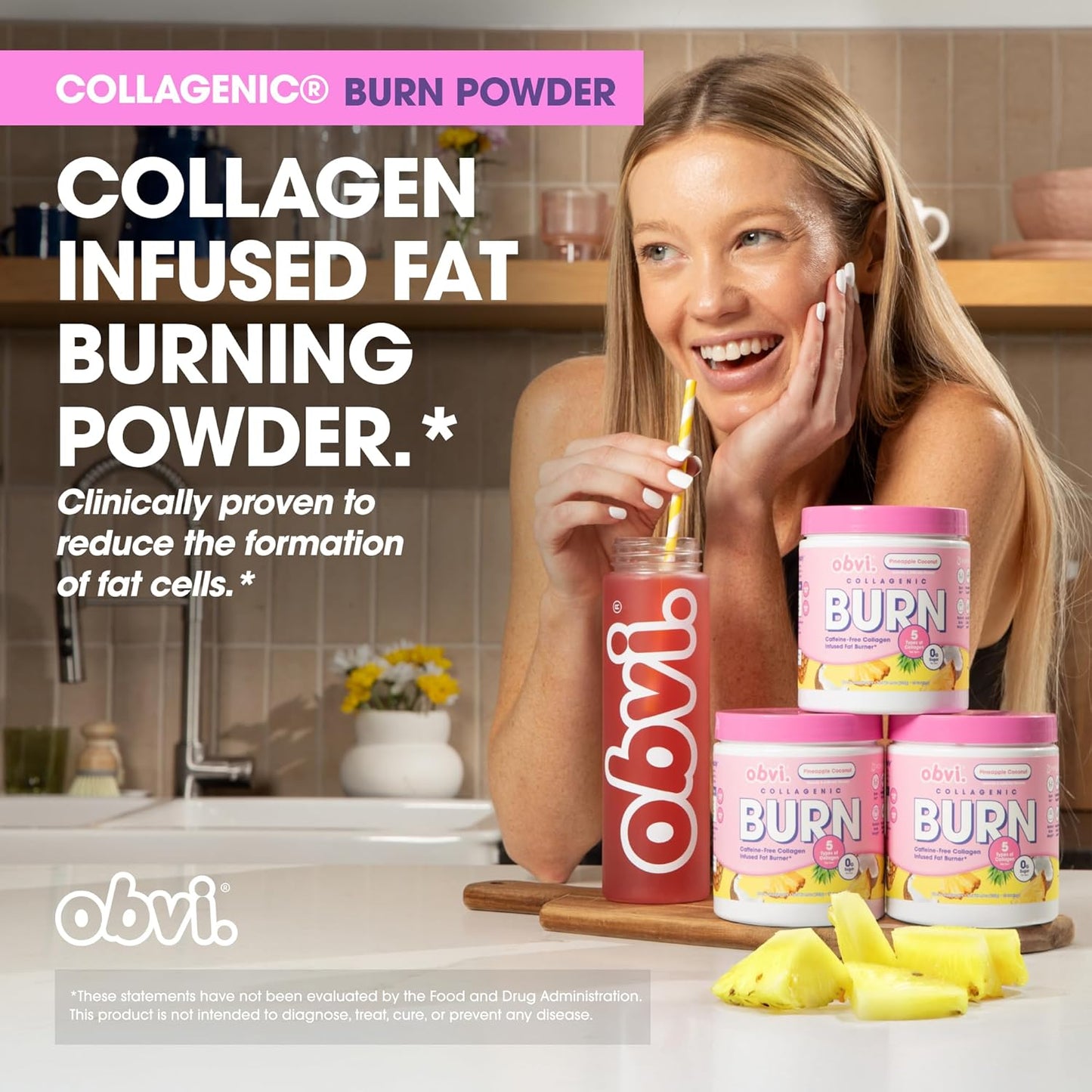 Collagenic Burn Powder with GBB, Ashwagandha, Green Coffee | Boosts Metabolism, Energy | Supports Skin, Hair, Nails, Joints | Pineapple Coconut Flavor
