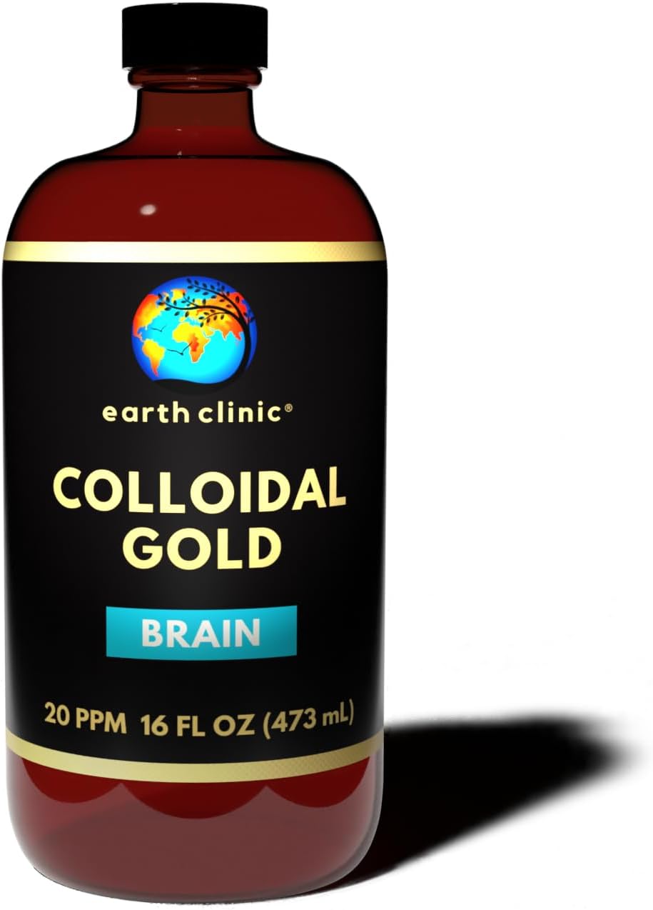 Colloidal Gold 20 ppm in Large Amber Glass Bottle - Natural Brain Support & Cognitive Function Aid by Earth Clinic ®