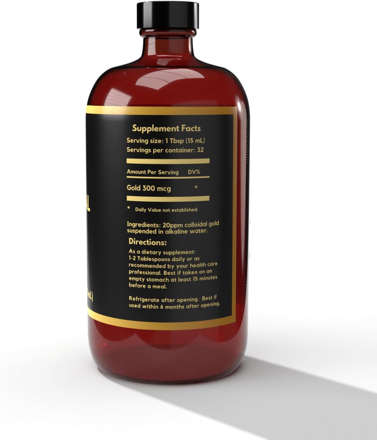 Colloidal Gold 20 ppm in Large Amber Glass Bottle - Natural Brain Support & Cognitive Function Aid by Earth Clinic ®