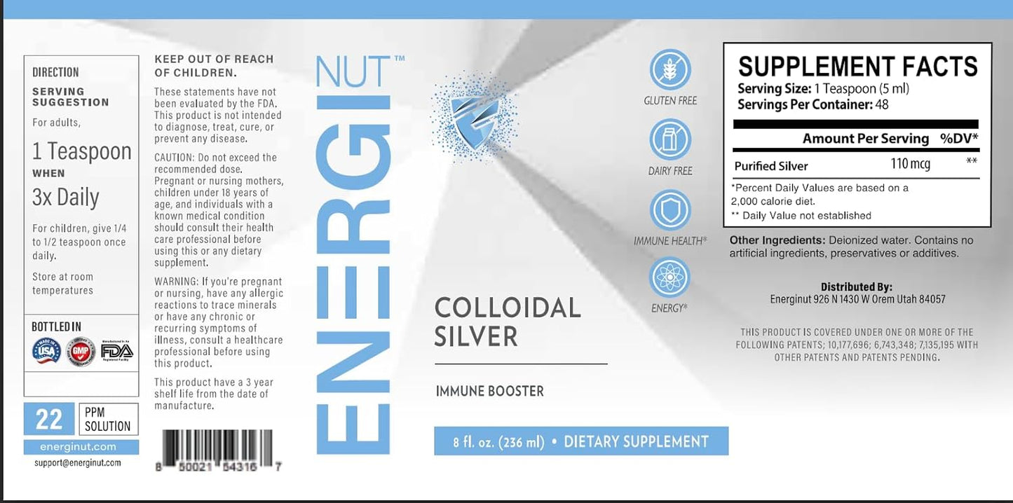 Colloidal Silver Liquid Immune Support Supplement for Adults and Kids - 8 Fl Oz