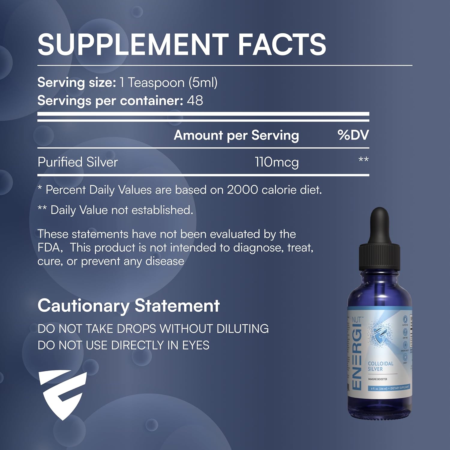 Colloidal Silver Liquid Immune Support Supplement for Adults and Kids - 8 Fl Oz