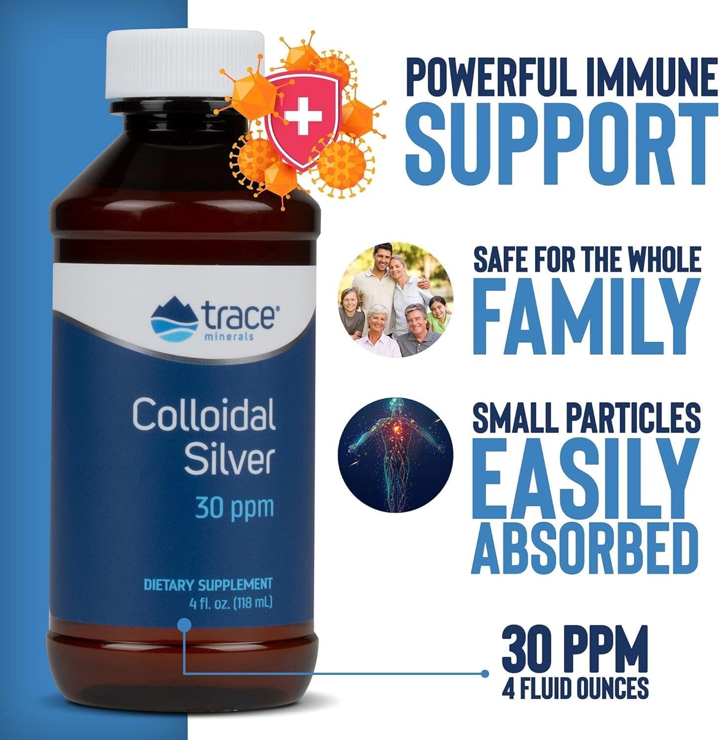 Colloidal Silver Liquid Supplement 30 PPM Trace Minerals 99.99% Pure Super-Oxygenated Vegan 4 fl oz Bottle - 1 Pack