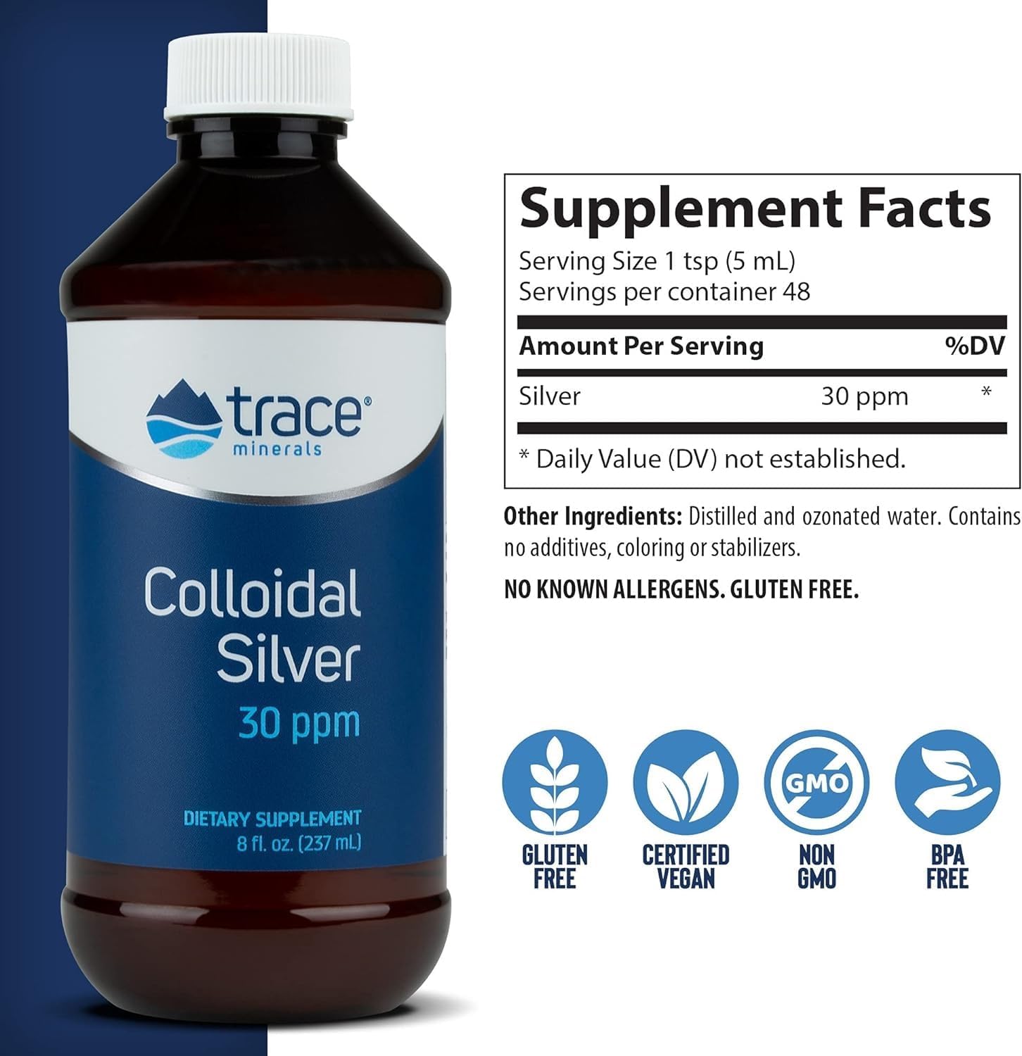 Colloidal Silver Trace Minerals Liquid Supplement - Immunity & Health Support - Highly Absorbable - 8 fl oz
