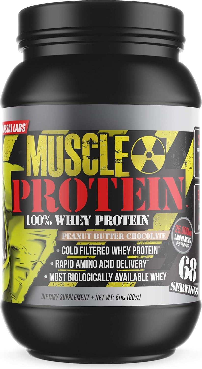 Colossal Labs Whey Protein Powder 10 lbs - Peanut Butter Chocolate Flavor, Cold Filtered, 25g Protein, 6.6g BCAAs/Serving
