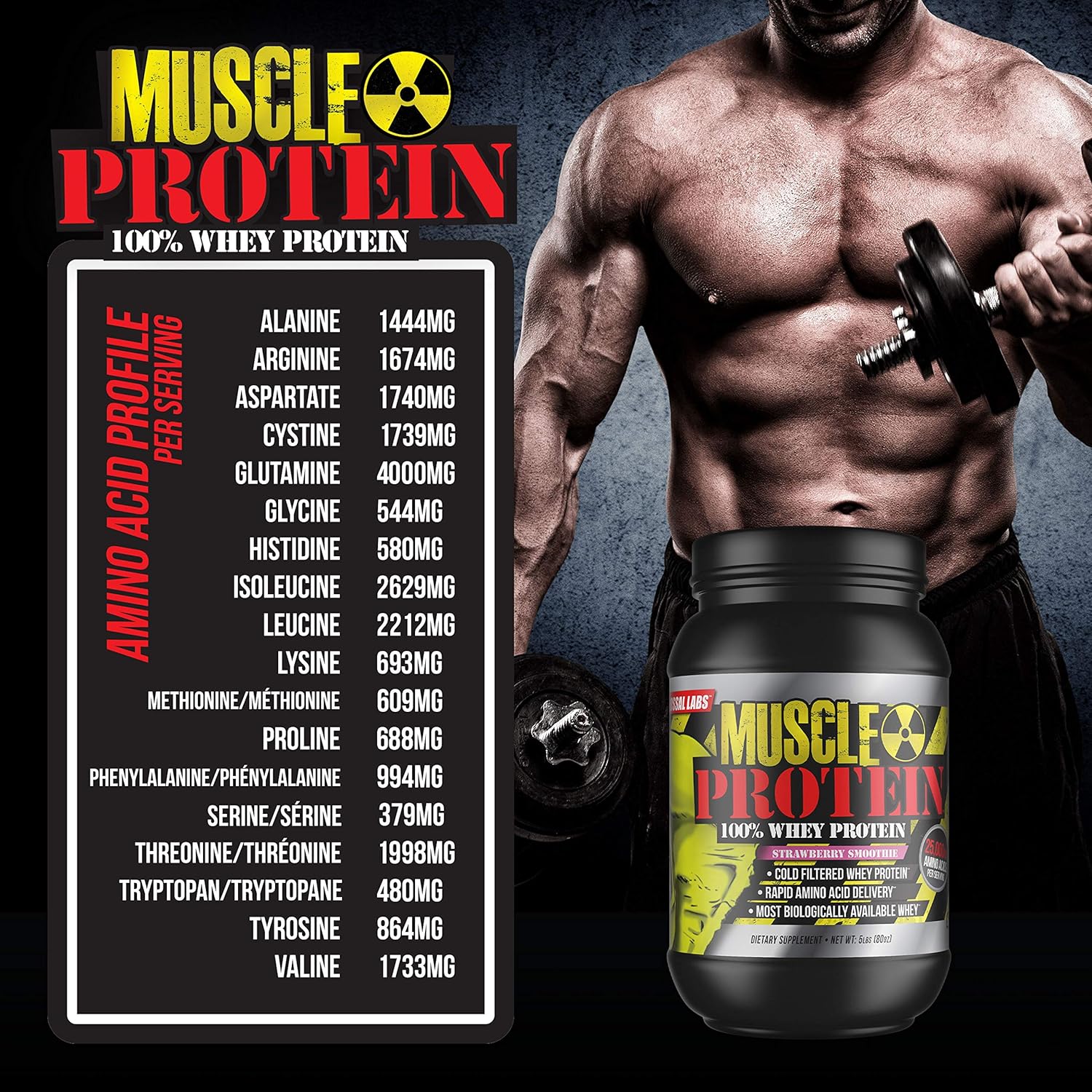 Colossal Labs Whey Protein Powder 10 lbs - Peanut Butter Chocolate Flavor, Cold Filtered, 25g Protein, 6.6g BCAAs/Serving