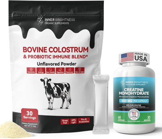 Colostrum Powder & Creatine Capsules Bundle for Gut, Immune Health & Muscle Building
