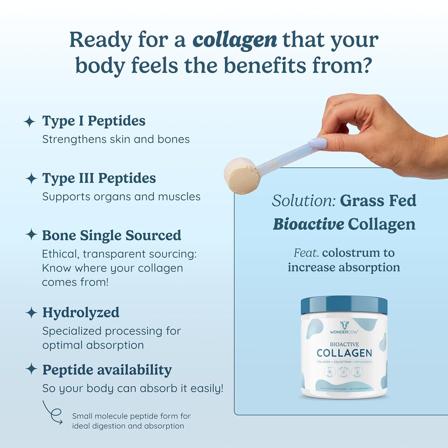 Colostrum Powder with Hydrolyzed Collagen Peptides for Gut and Immune Health, Hair, Skin, and Nails