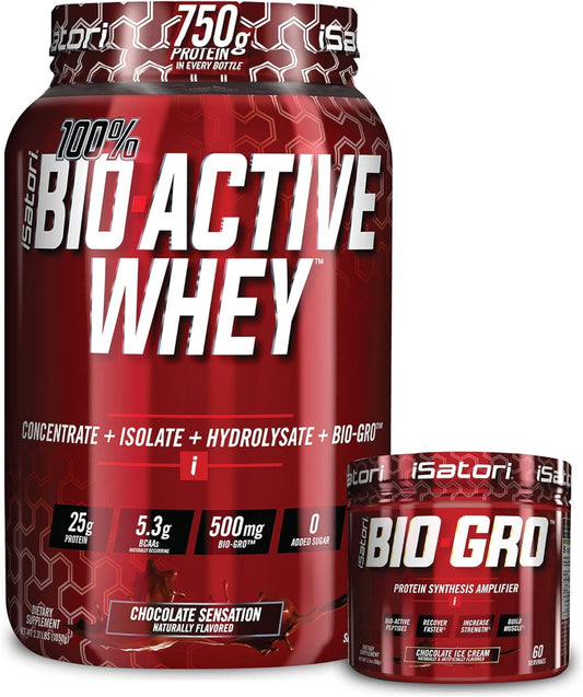 Combo Pack: iSatori Bio-GRO Chocolate Ice Cream & Bio-Active Whey Protein Powder - 90 Servings in Total