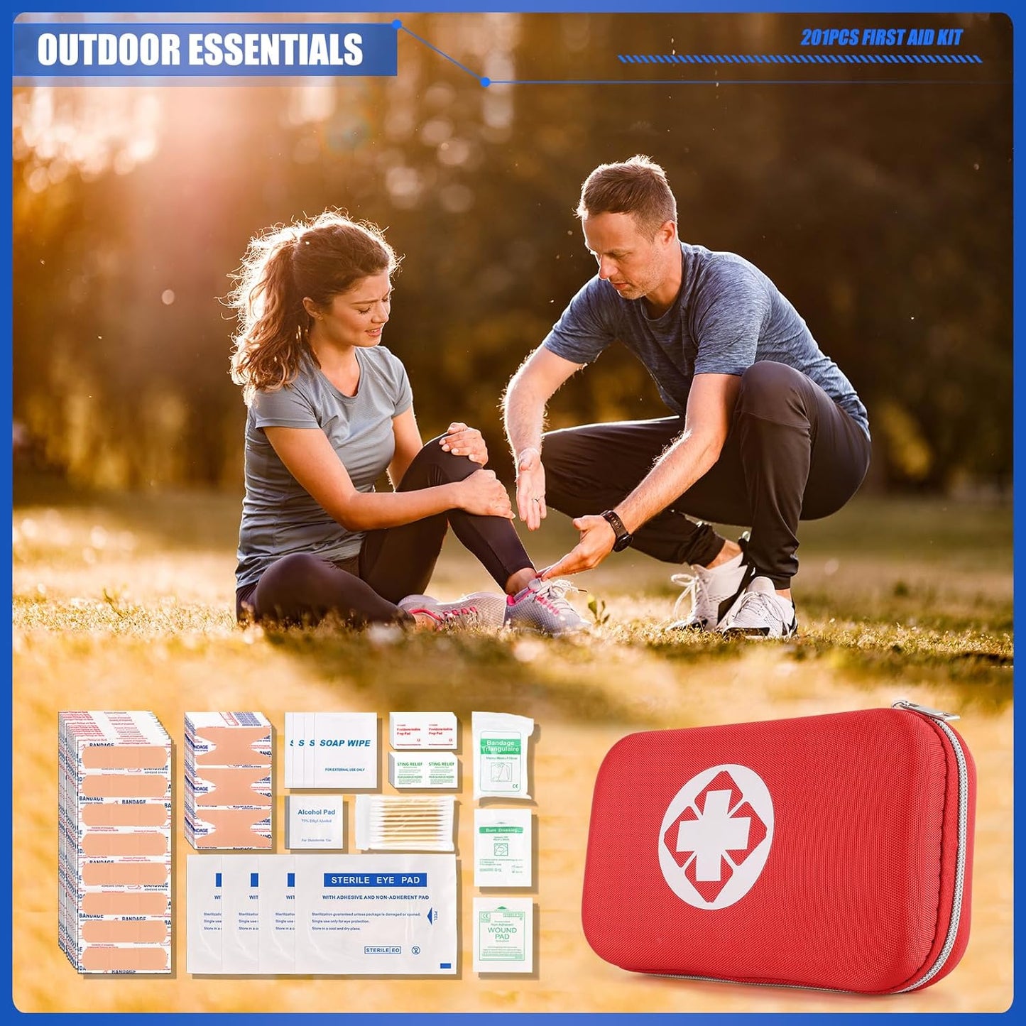 Compact 201PCS Emergency First Aid Kit for Travel, Home, Car, Office - Waterproof Bag, Survival Medical Supplies for Camping & Hiking