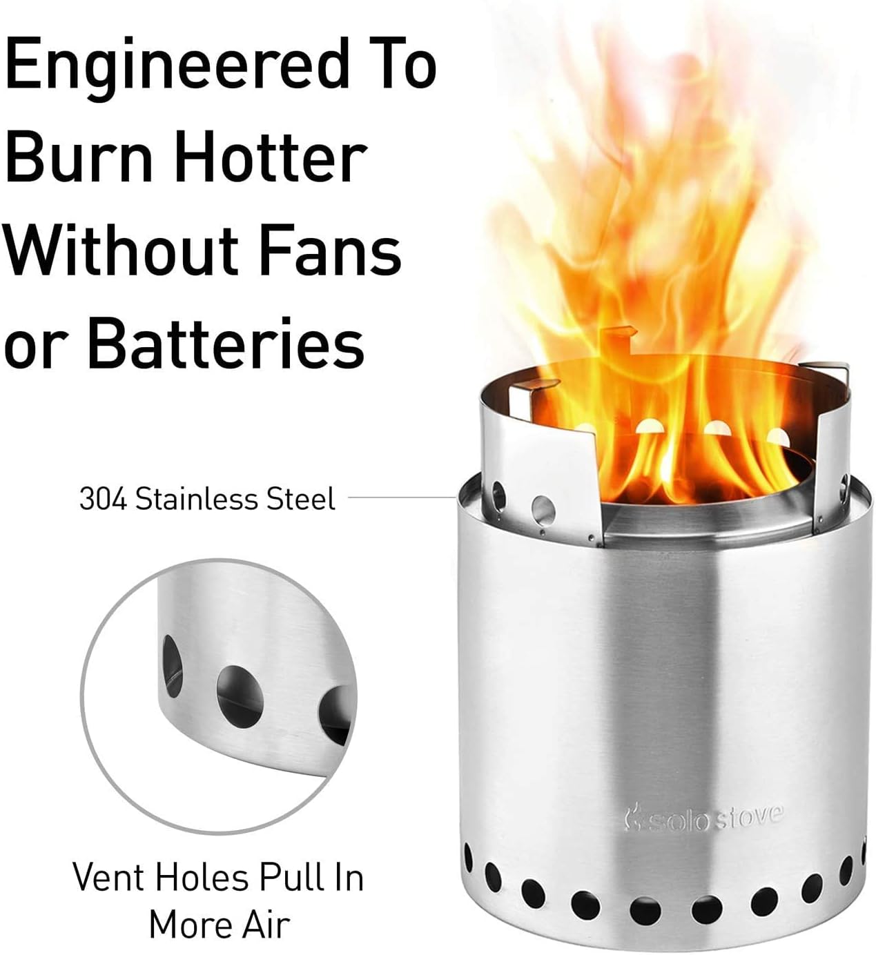 Compact Stainless Steel Solo Stove - Portable Wood Burning Campfire Stove for Backpacking & Outdoor Cooking - No Batteries or Fuel Canisters Needed - Great for Camping