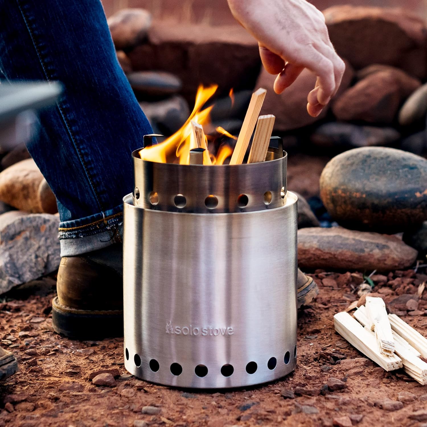 Compact Stainless Steel Solo Stove - Portable Wood Burning Campfire Stove for Backpacking & Outdoor Cooking - No Batteries or Fuel Canisters Needed - Great for Camping