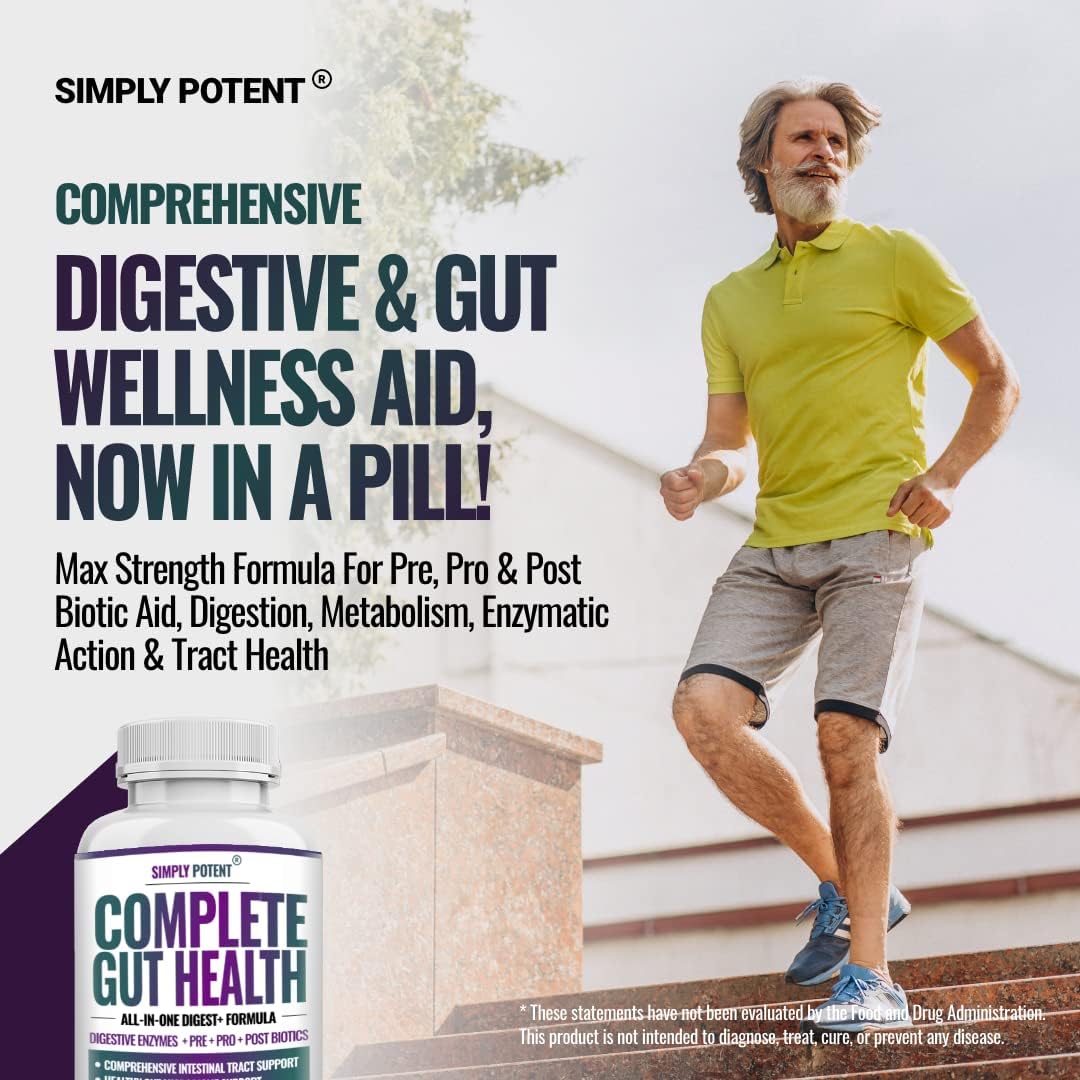 Complete Gut Health: Digestive Enzymes, Prebiotic, Probiotic & Post Biotic Support (60 Capsules)