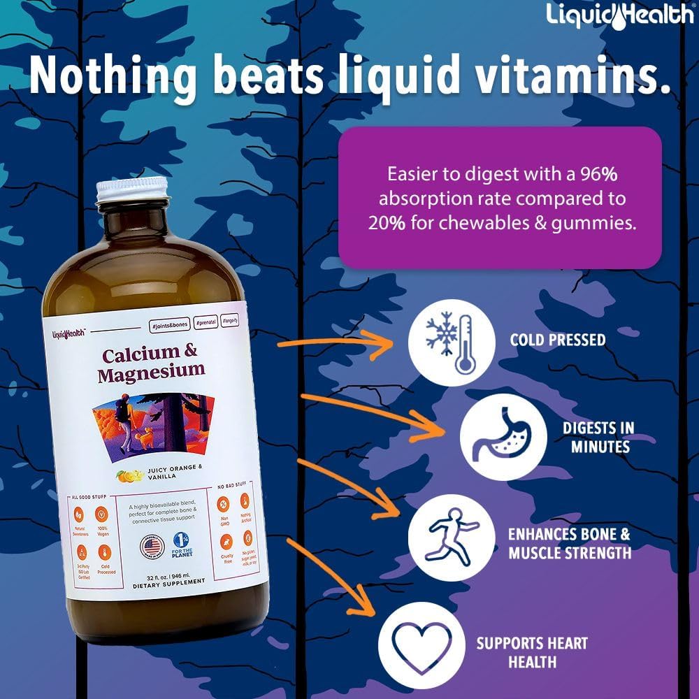 Complete Multivitamin & Calcium/Magnesium Liquid Bundle - Adult Whole Body Health, Immune Boost, Bone/Joint Support - Whole Foods, Vegan, Non-GMO