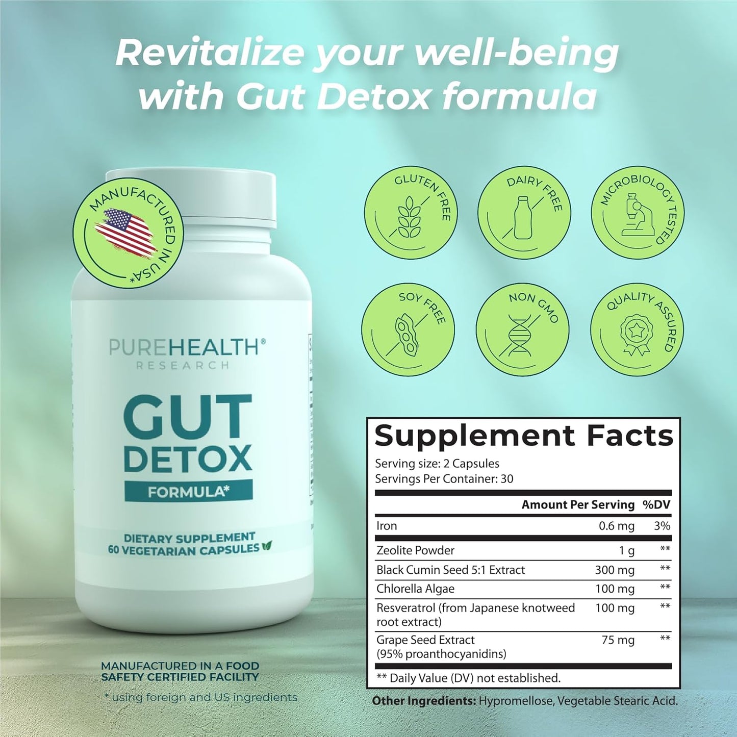 Comprehensive Gut Cleanse Supplement with Zeolite Detox - PureHealth Research Gut Cleanse Formula - Optimal Digestion Support