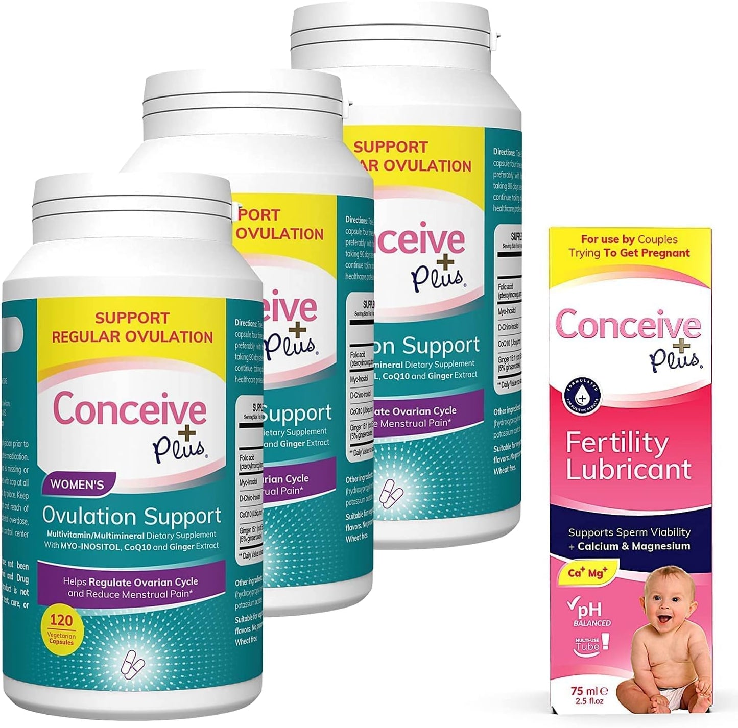 Conceive Plus Ovulation Bundle: 3-Month Supply of Myo-Inositol & D-Chiro Inositol + Fertility Lubricant - PCOS & Hormone Balance Support for Women Trying to Conceive