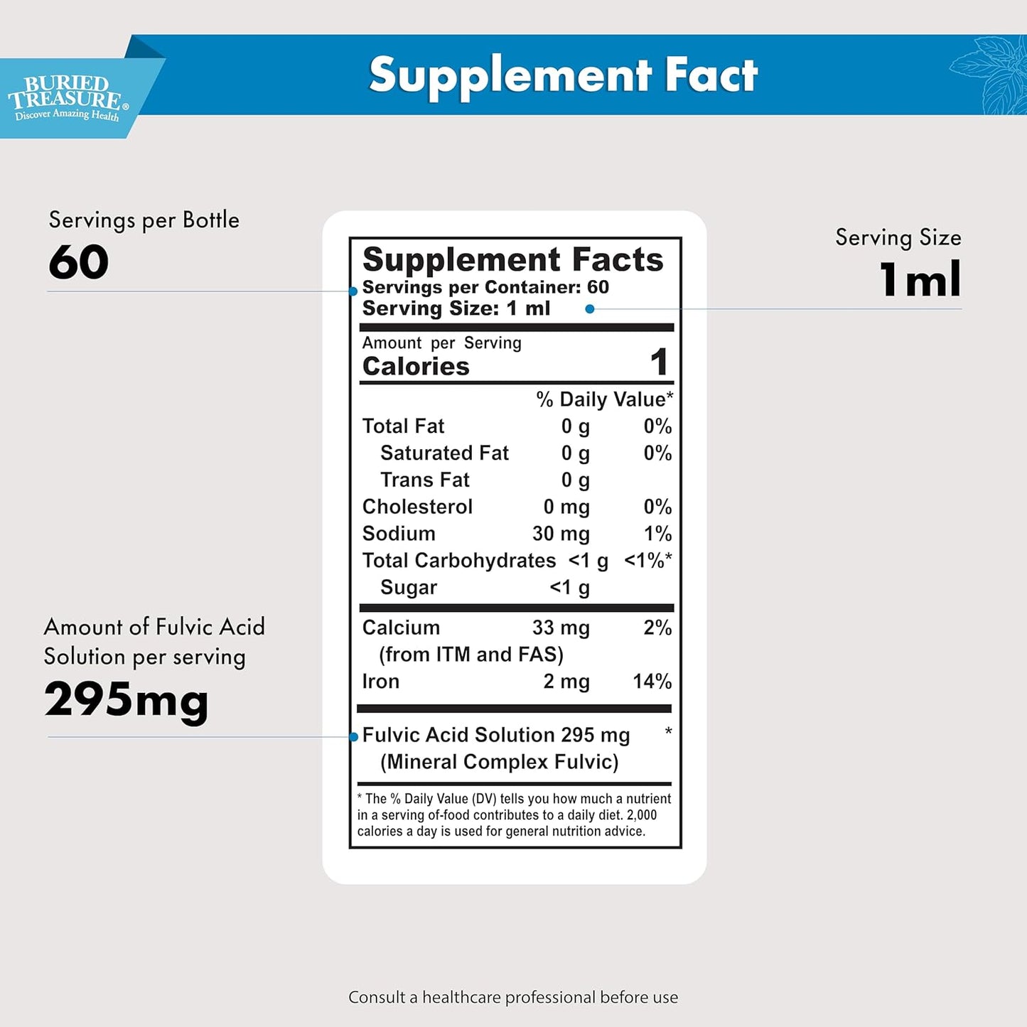 Concentrated Fulvic Mineral Drops - Liquid Supplement with Trace Minerals for Energy Support - 2 fl oz