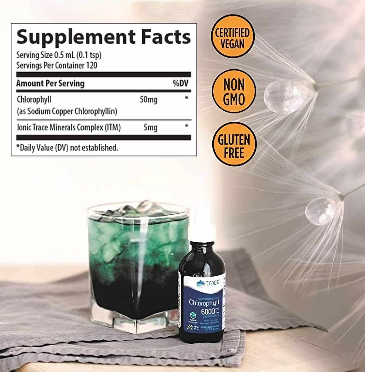 Concentrated Ionic Chlorophyll Trace Minerals Supplement - Supports Natural Cleanse, Digestive Health, Immune System - Mint Flavor, 2 fl oz (120 Servings)