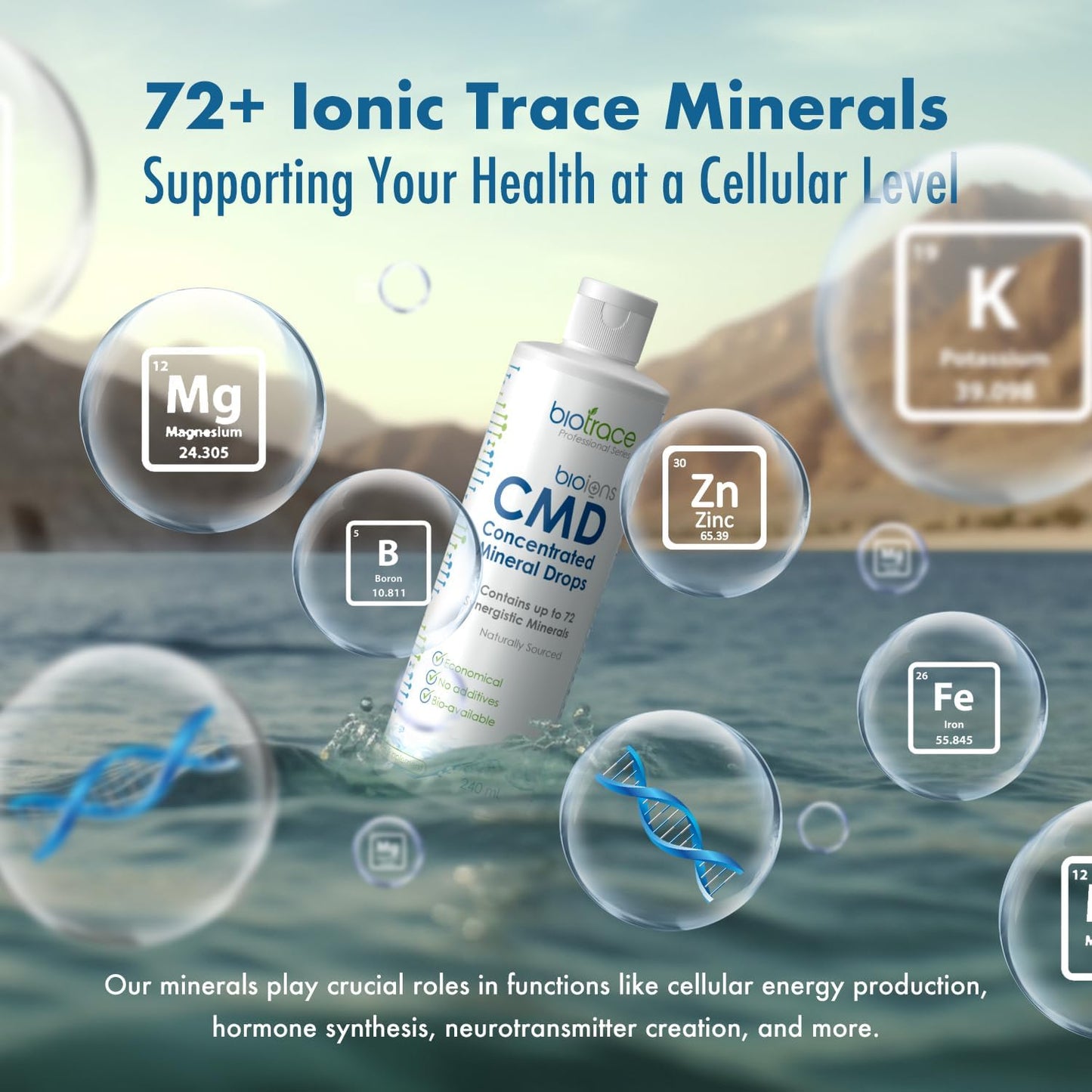 Concentrated Ionic Liquid Magnesium Drops with 72+ Trace Minerals from Dead Sea | Low Sodium Electrolyte Supplement for Energy & Hydration | 2 fl oz, 24 Day Supply